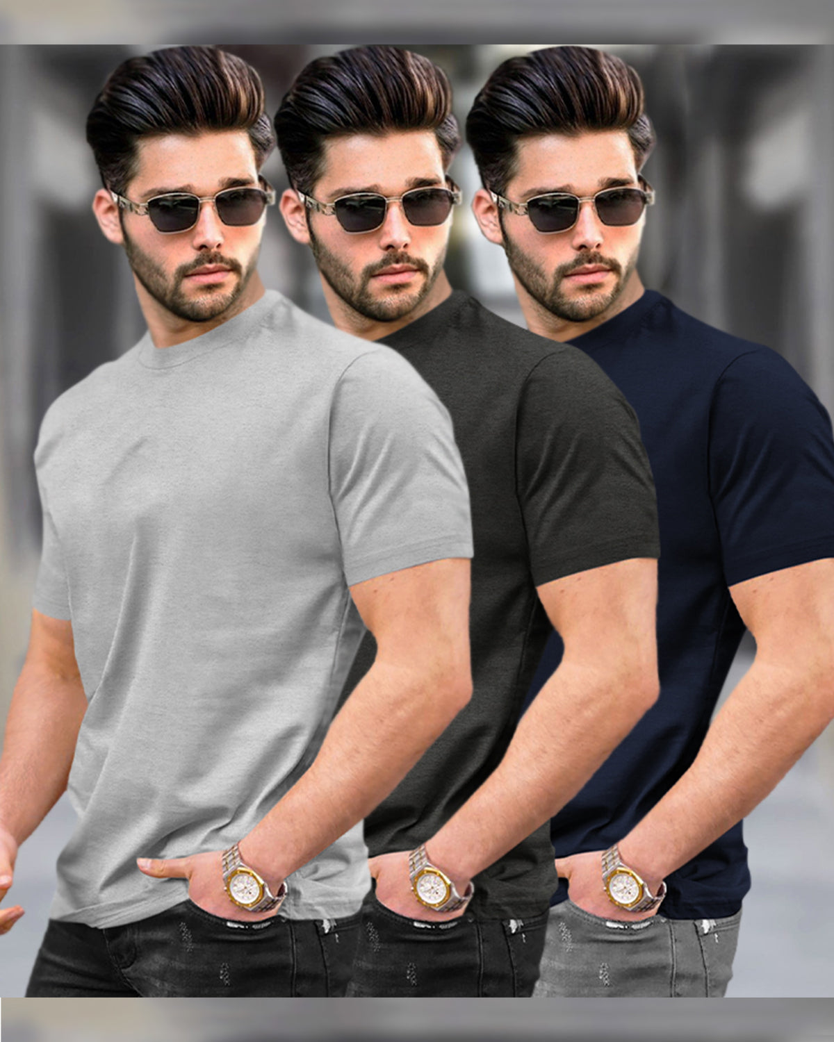 Mens Round Neck Half Sleeve Multicolor T-shirts (Pack Of 3)