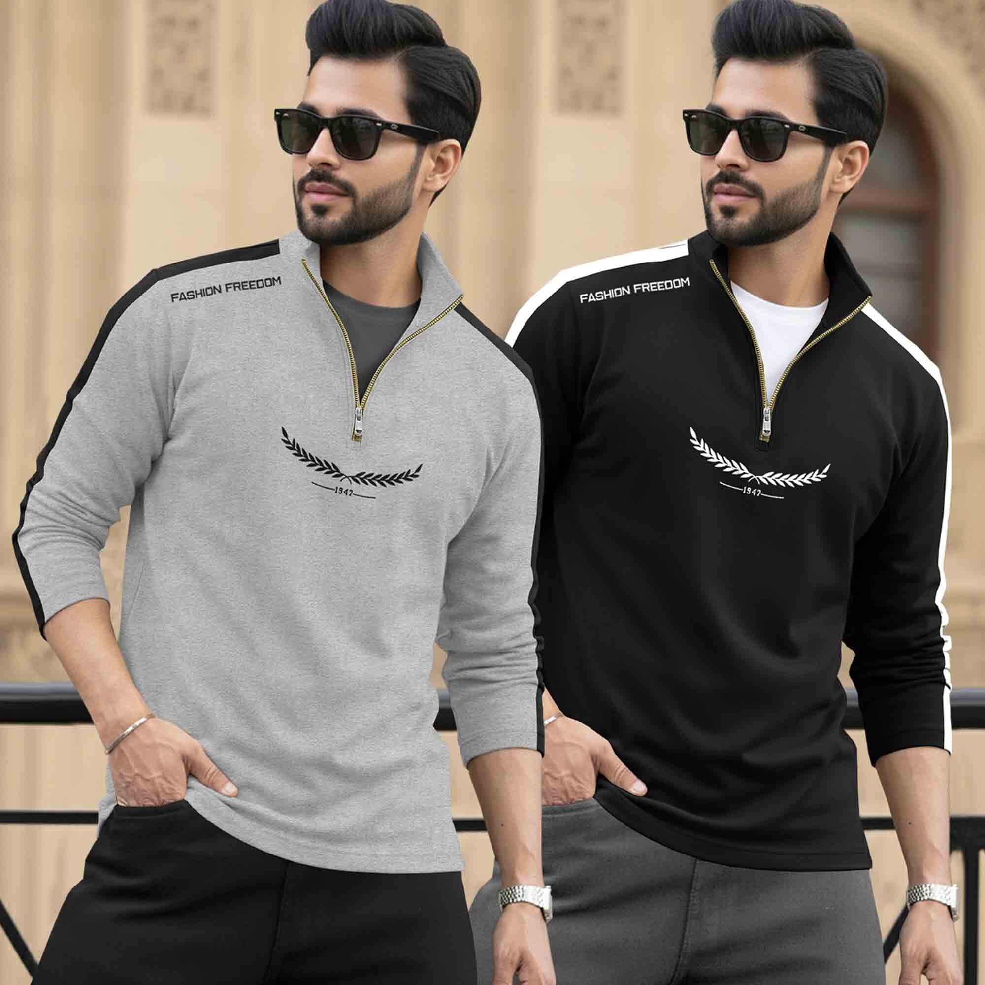 (Pack Of 2) Full Sleeve Round Neck & Quarter Zip Neck T-shirts 18 Variants