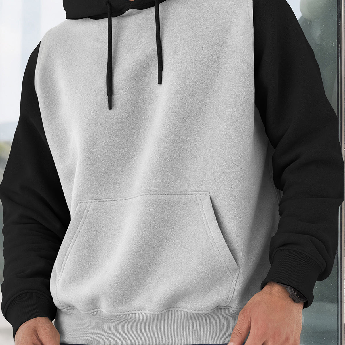 Mens Full Sleeve Two-Tone Casual Pullover Hoodie Grey