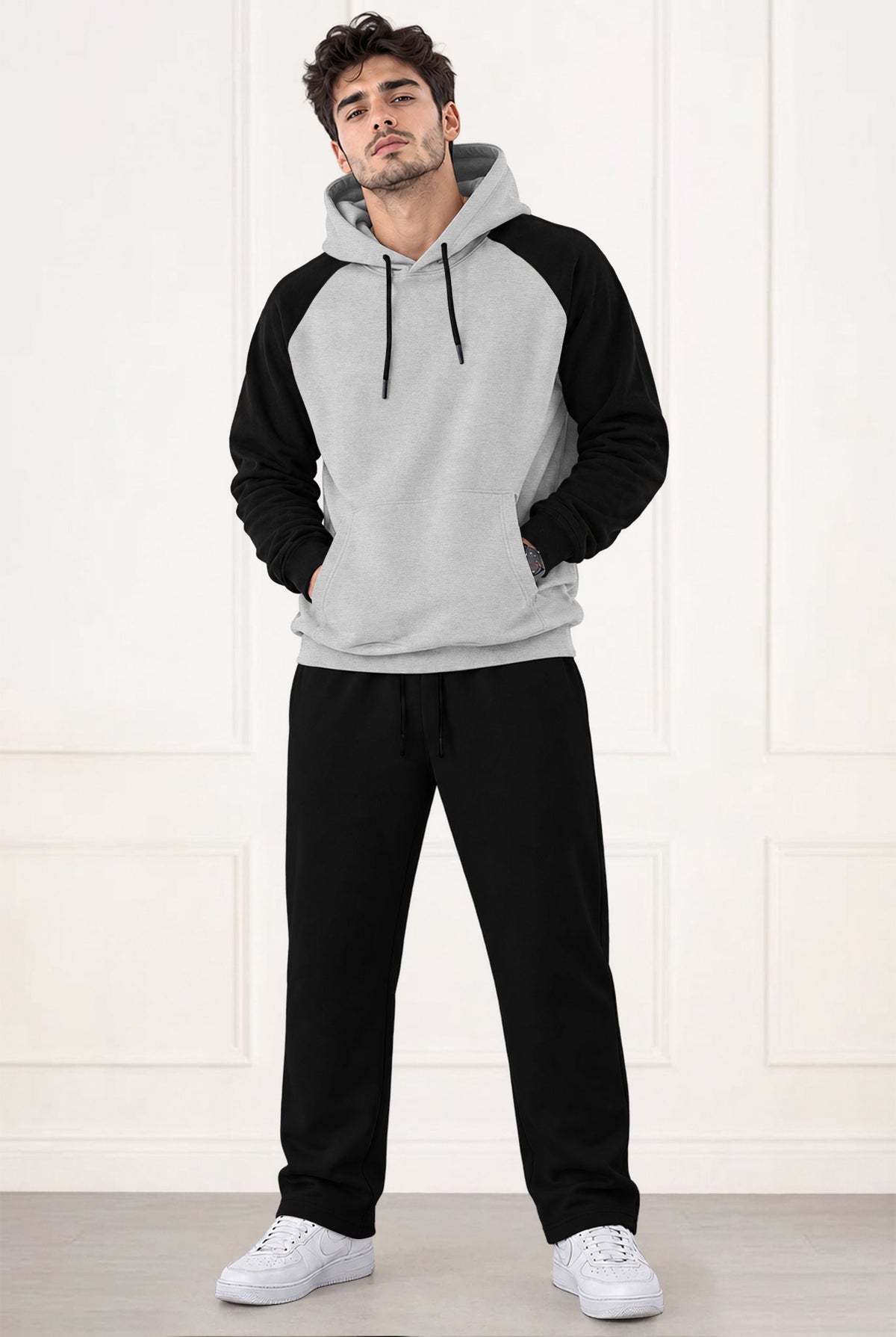 Tracksuit Men Hooded Sweatshirt & Plain Baggy Trackpants