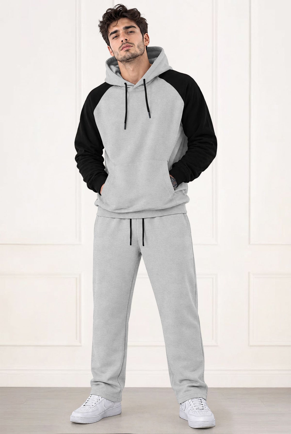 Tracksuit Men Hooded Sweatshirt & Plain Baggy Trackpants
