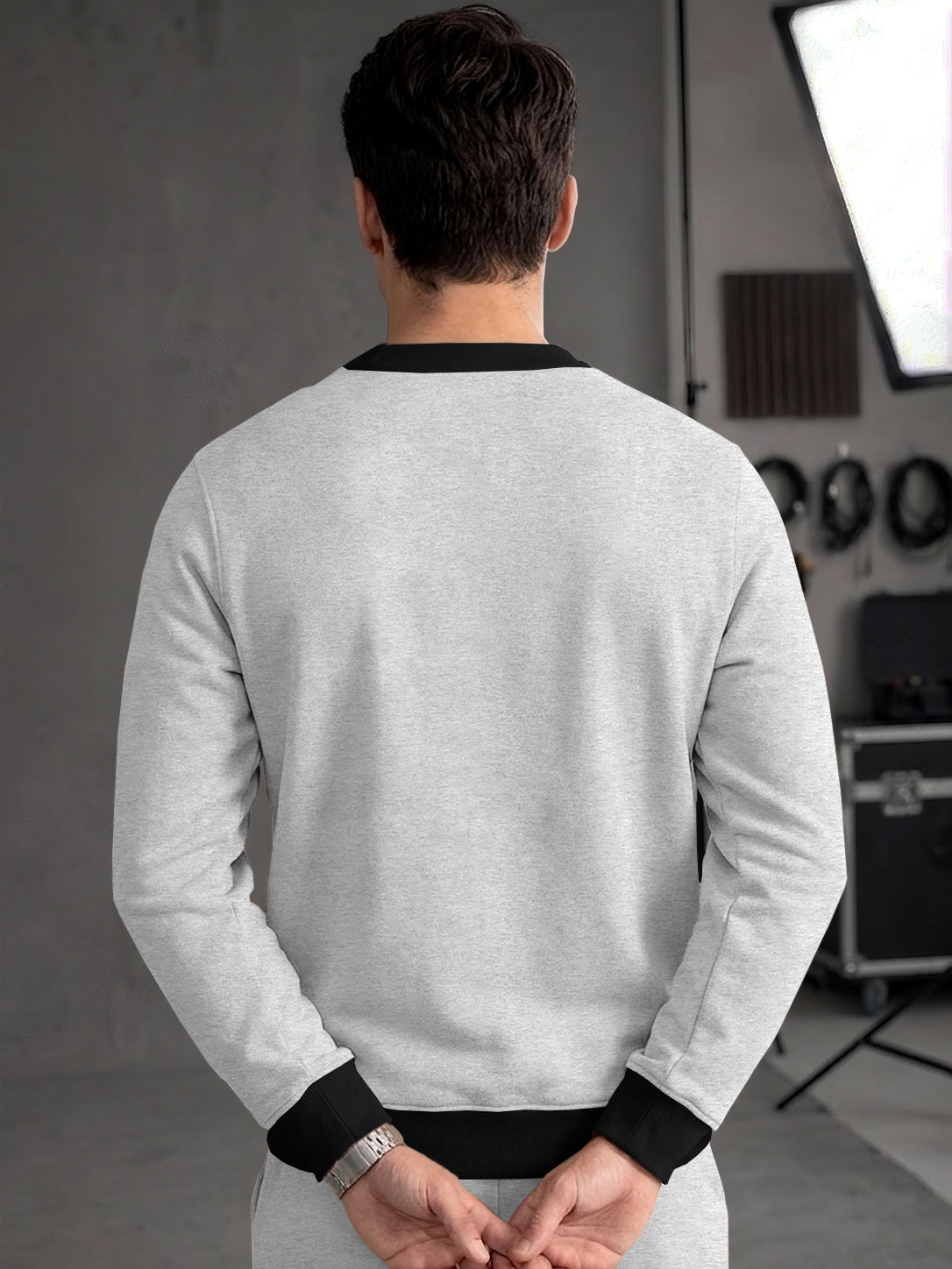 Mens Colorblocked Full Sleeve Round Neck Winter Sweatshirt Black