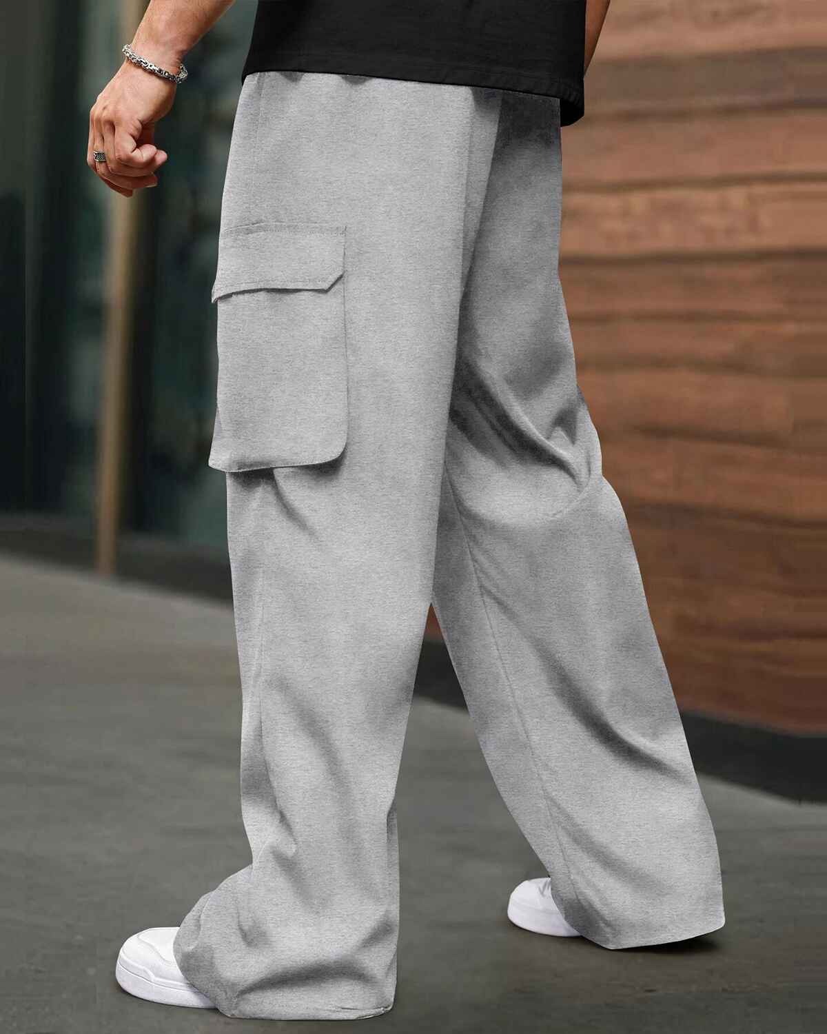 Mens Multi Pockets Plain Baggy fit oversized Cargo Jogger / Grey