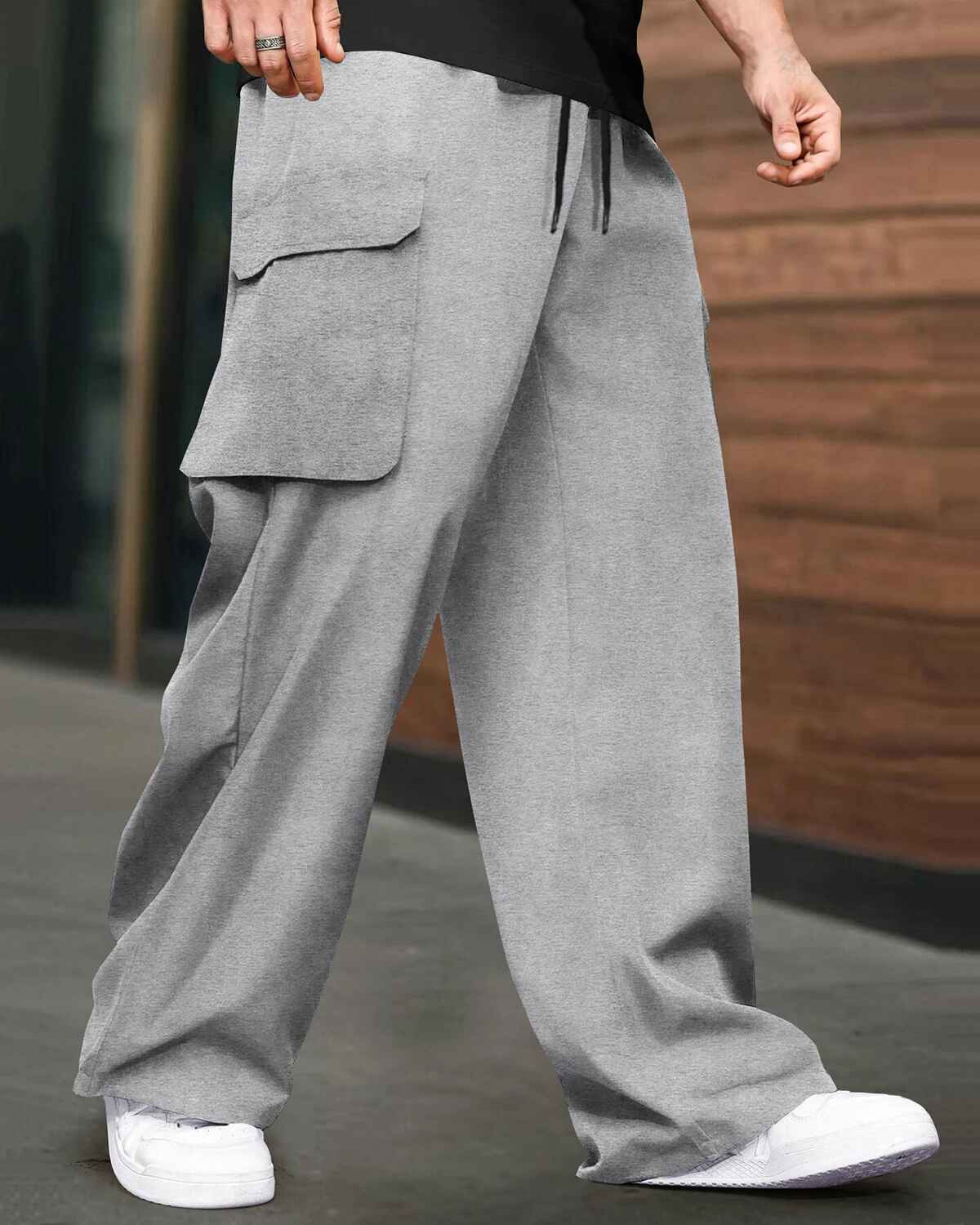 Mens Multi Pockets Plain Baggy fit oversized Cargo Jogger / Grey