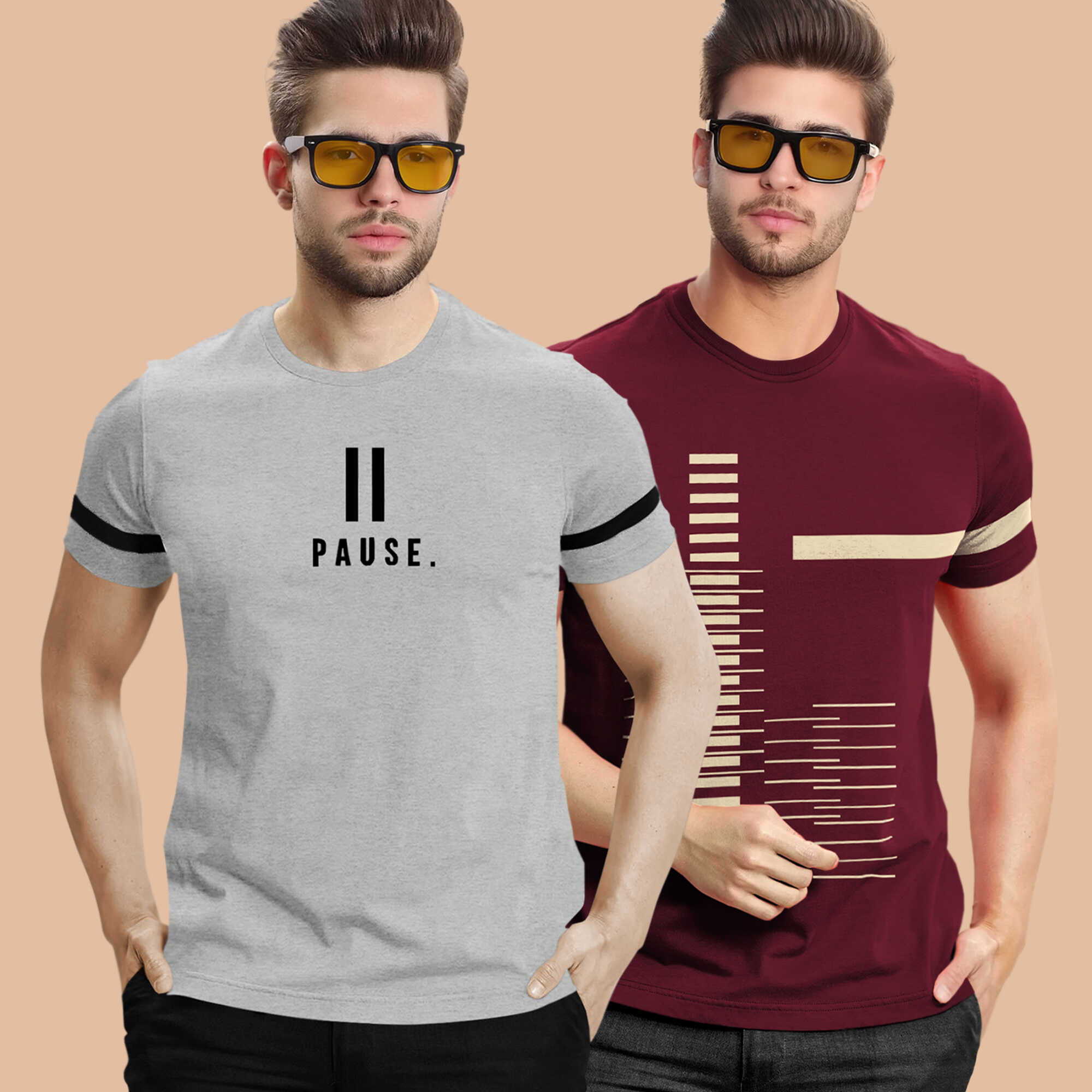 (Pack Of 2) Half Sleeve Printed Tshirts - 18 Variants