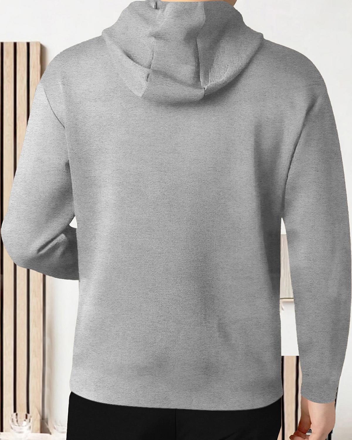 Men Full Sleeve Zig Zag Printed Hooded T-shirt / Grey