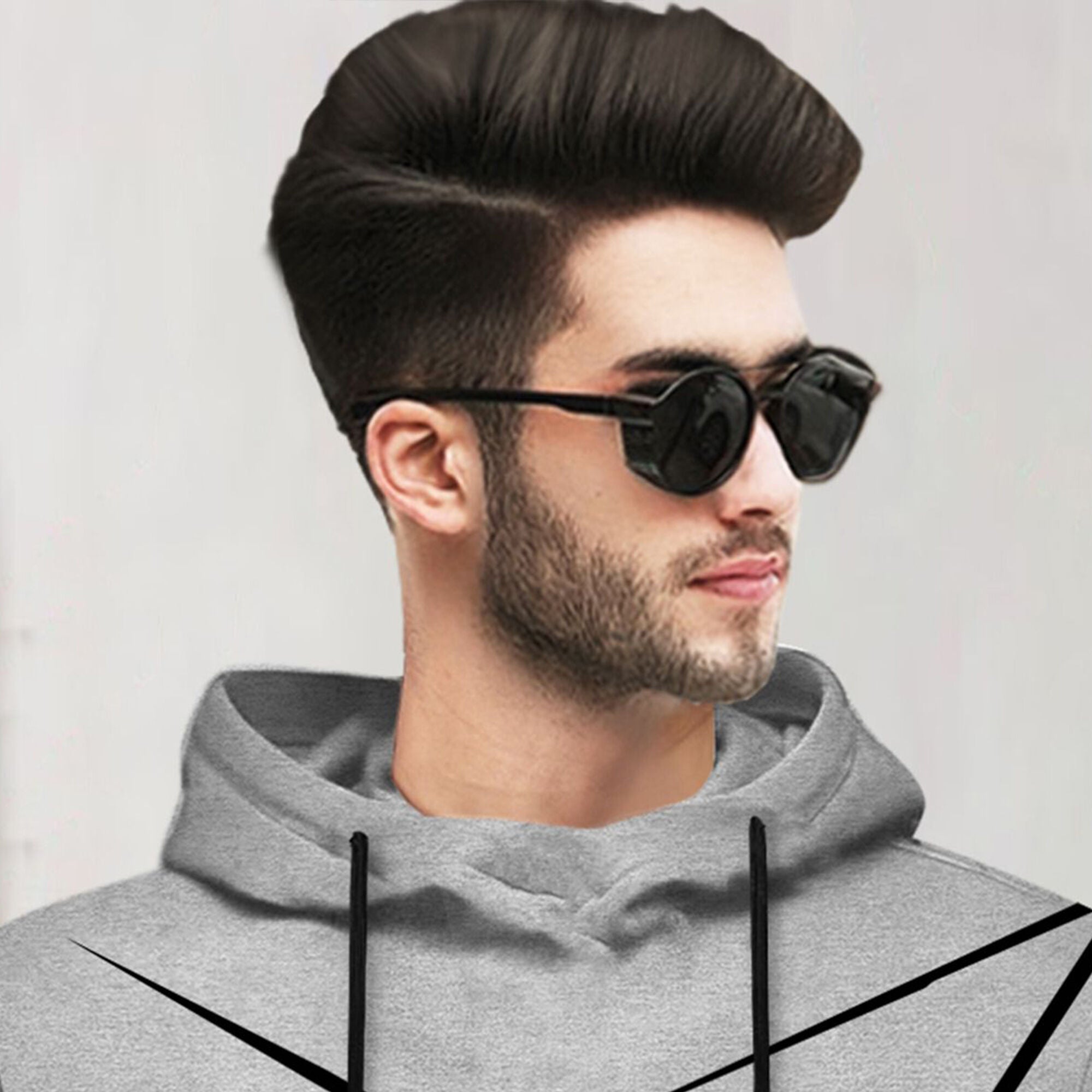 Men Full Sleeve Zig Zag Printed Hooded T-shirt / Grey