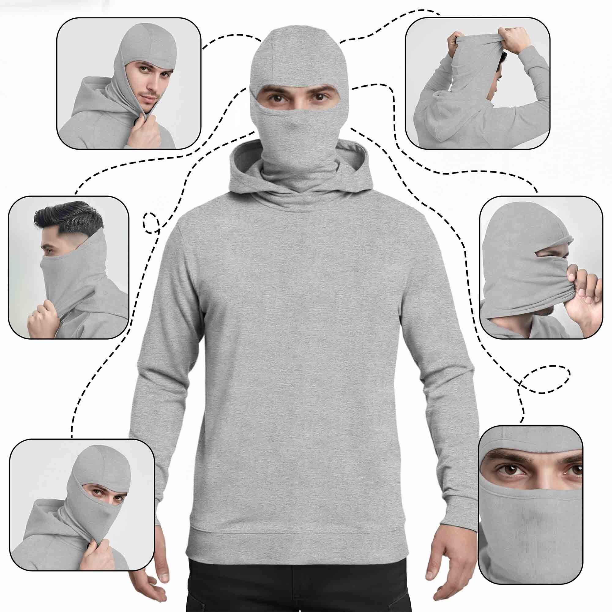 Men Solid Hooded Neck Cotton Blend Grey T-Shirt