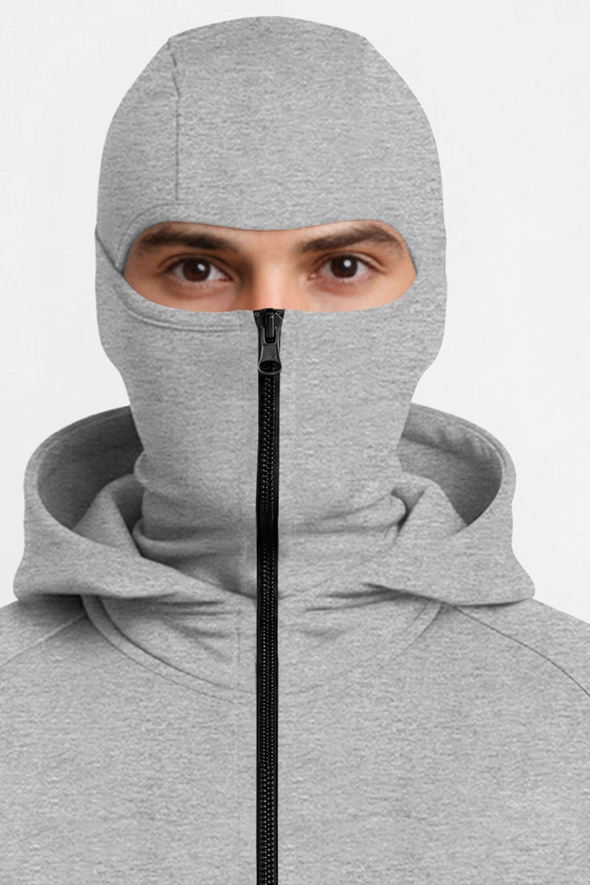 Full Sleeve Hooded Neck Mask Jacket Grey