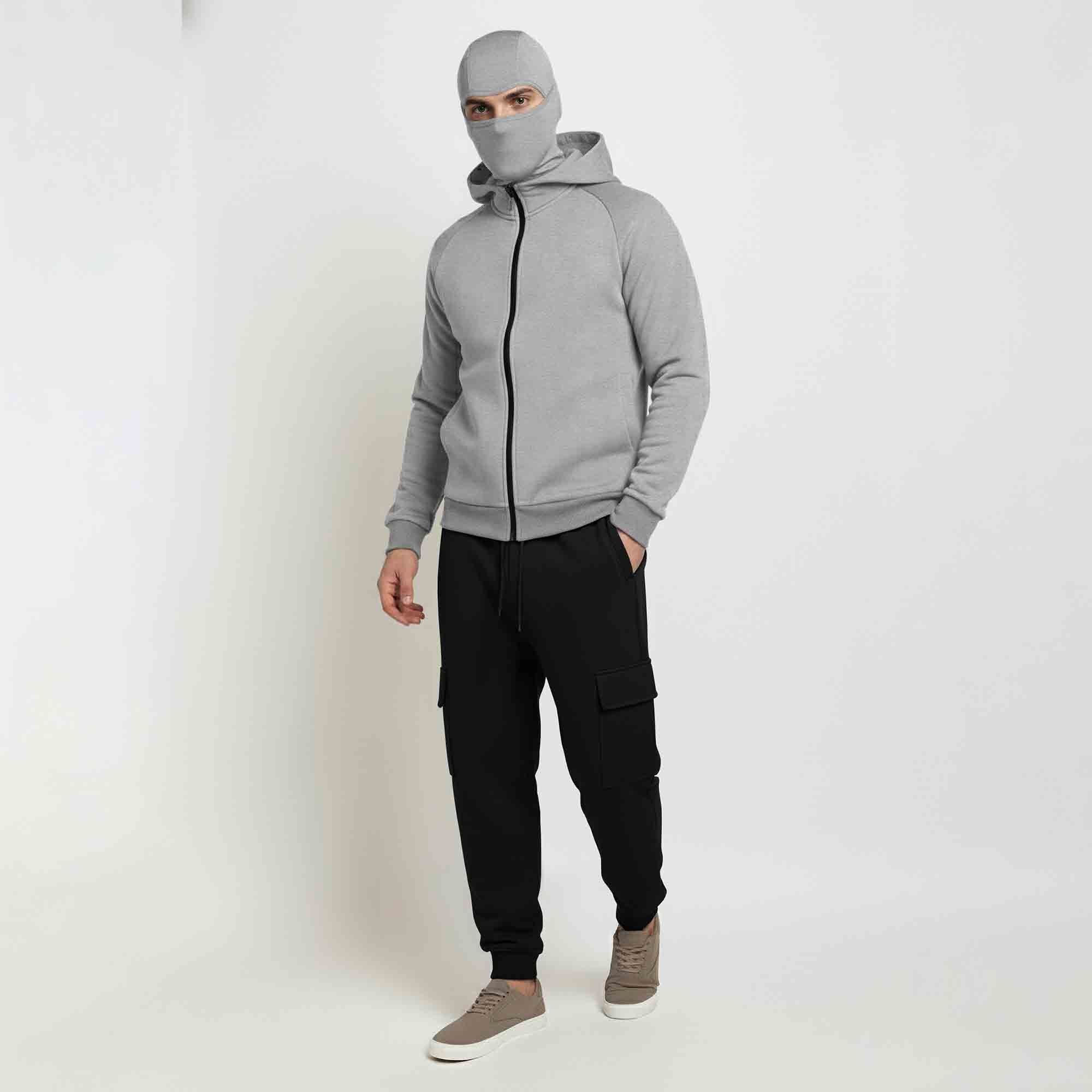 Tracksuit For Winter Mask Grey Jacket - Plain Black Cargo Pant