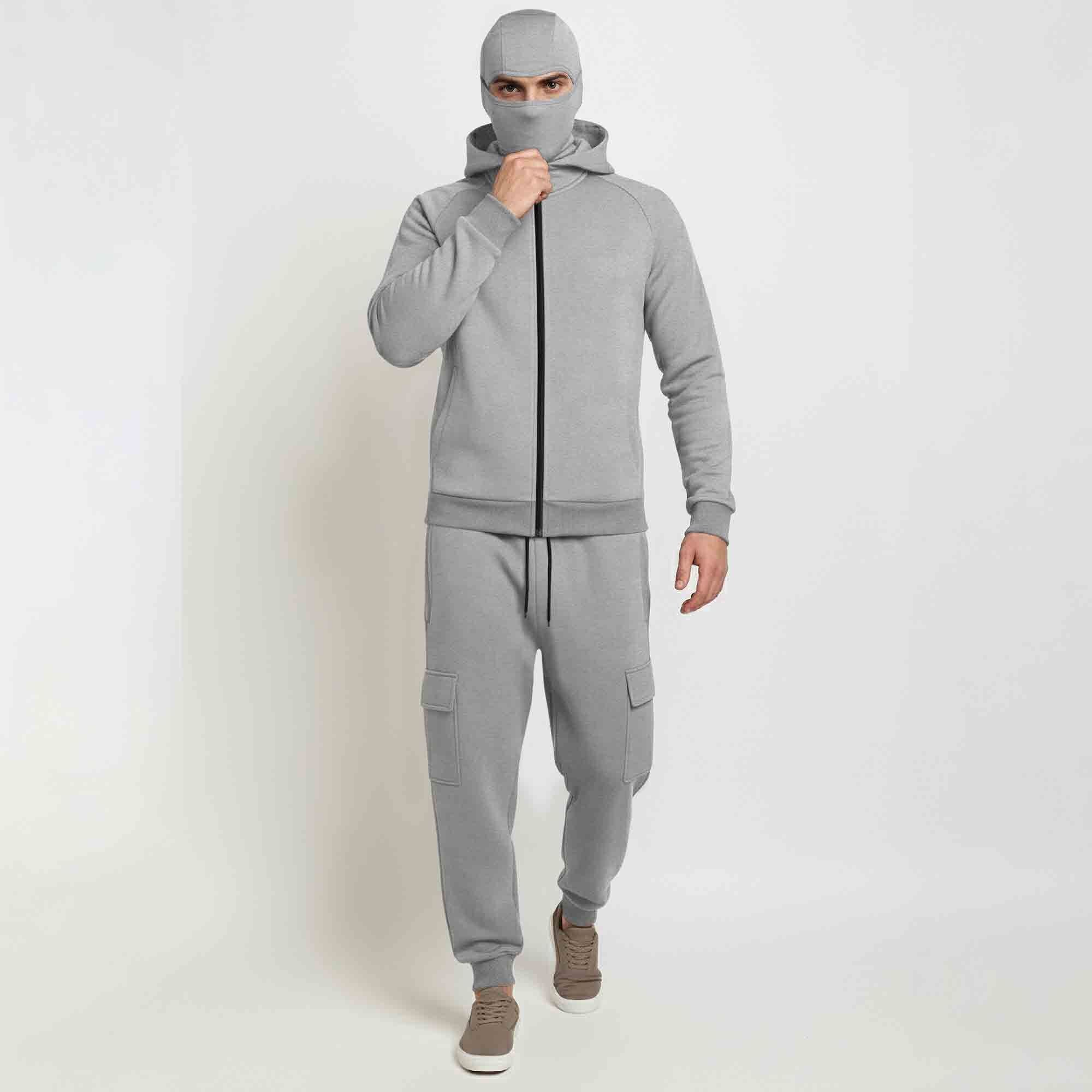 Tracksuit For Winter Mask Grey Jacket - Plain Grey Cargo Pant