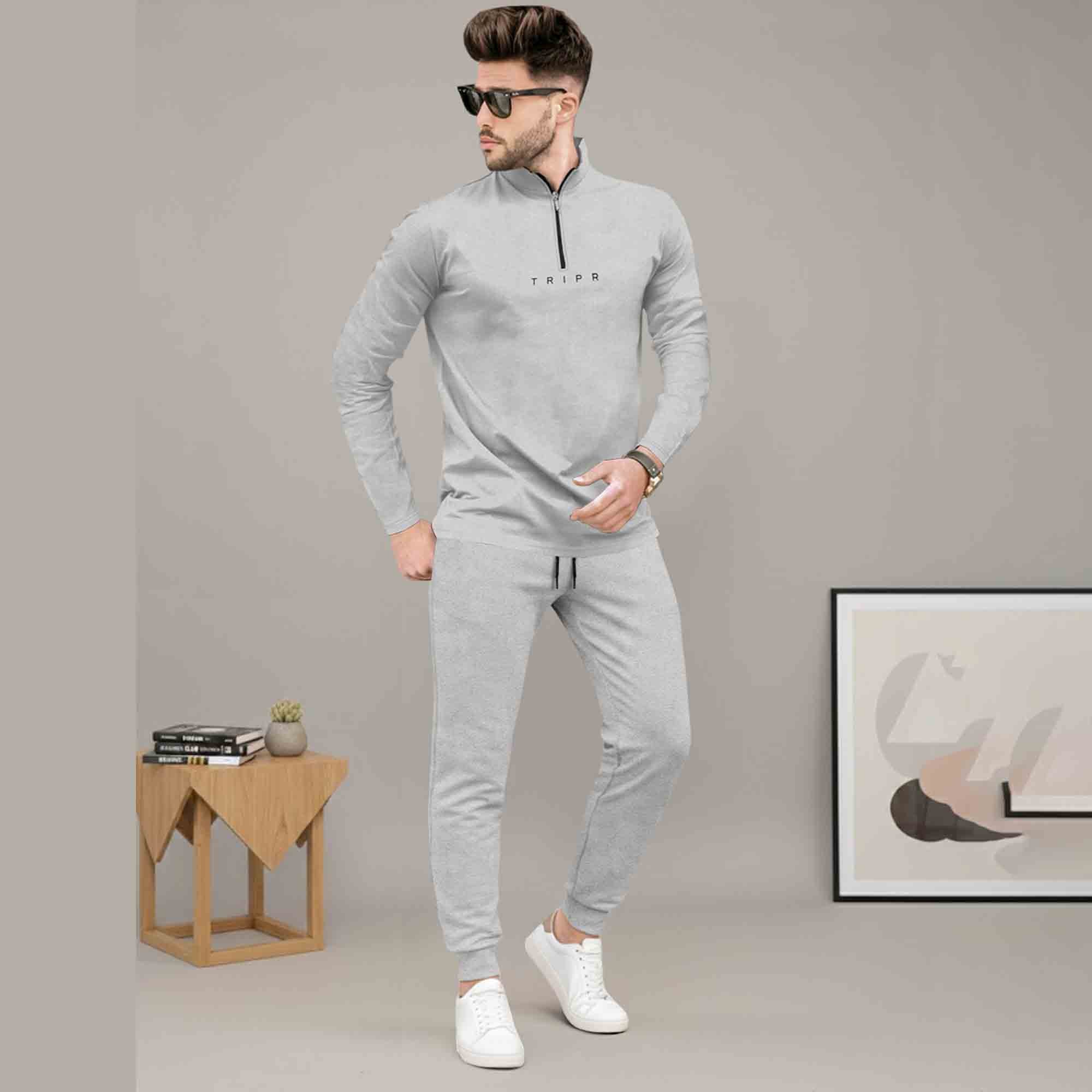 Mens Casual Co-Ord Tracksuit Set with Zip Neck T-Shirt- 11 Variants