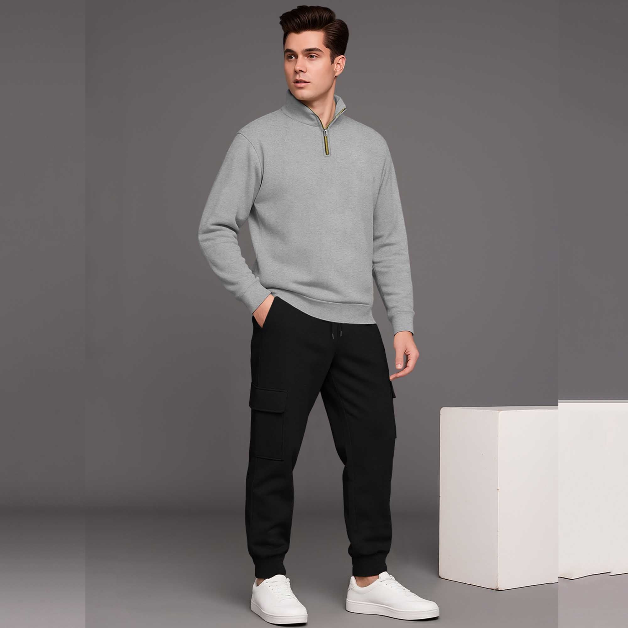 High Neck Sweatshirts and Cargo Joggers Outfit Sets 6 Variants