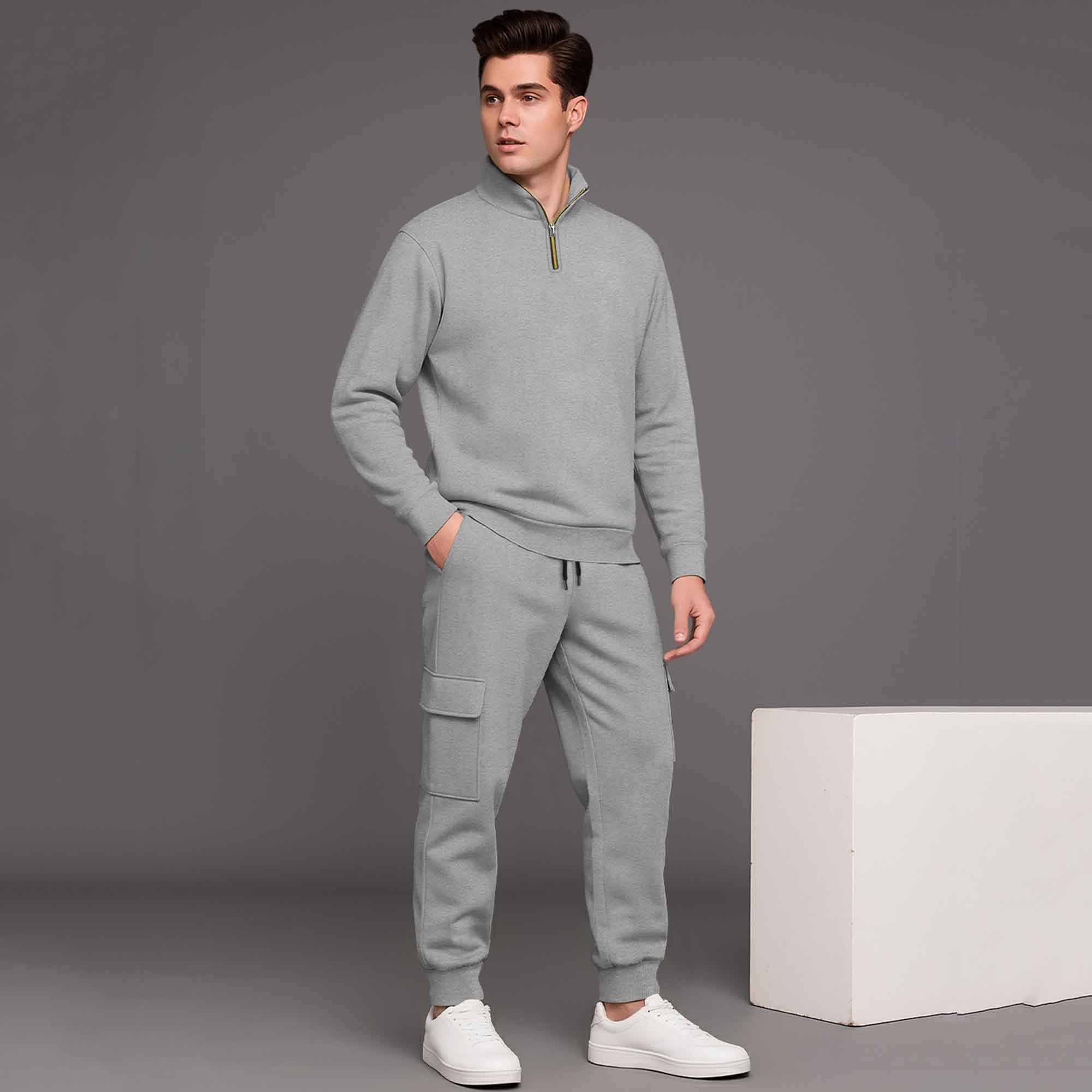 High Neck Sweatshirts and Cargo Joggers Outfit Sets 6 Variants