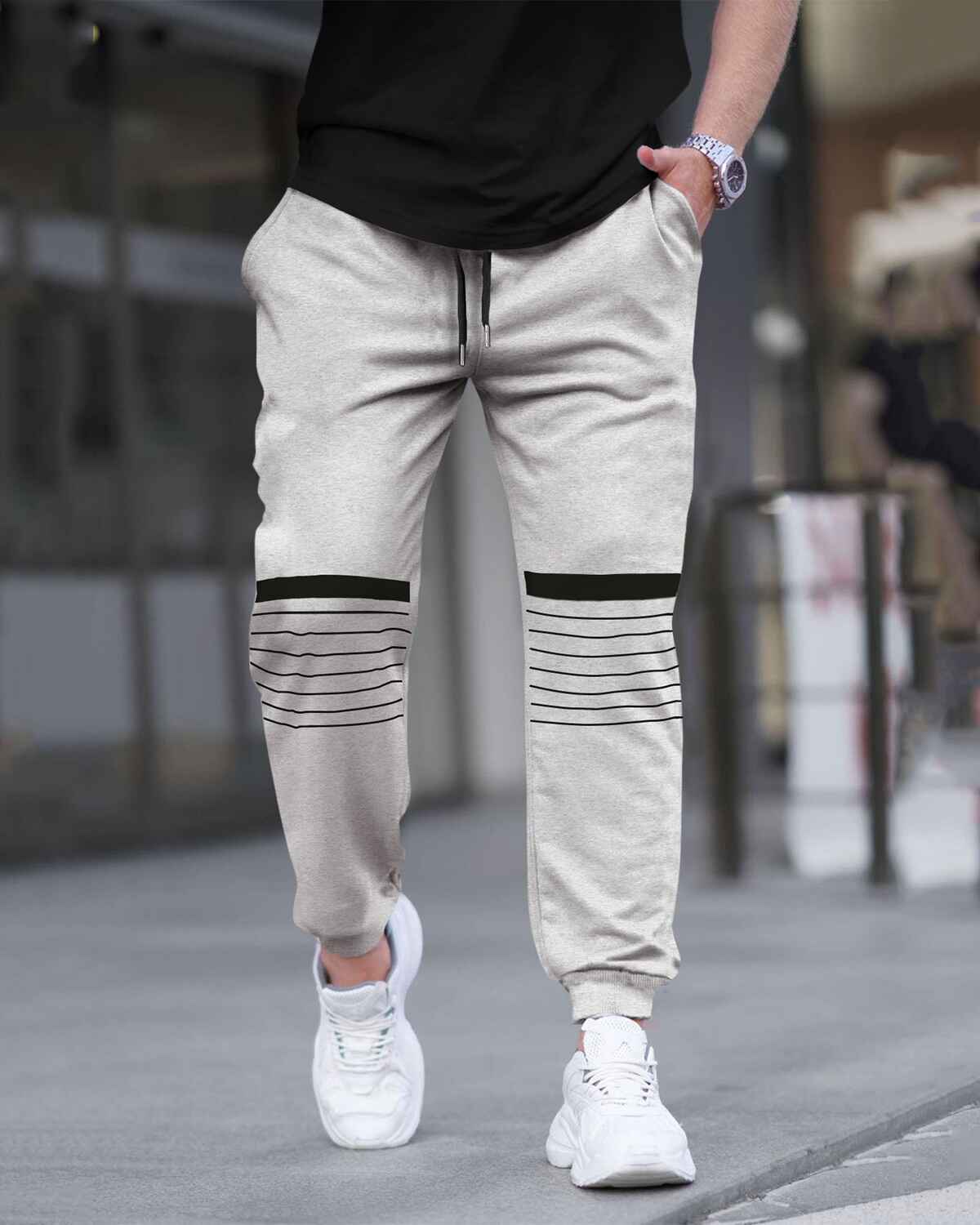 Men Cuffed Printed Jogger Grey