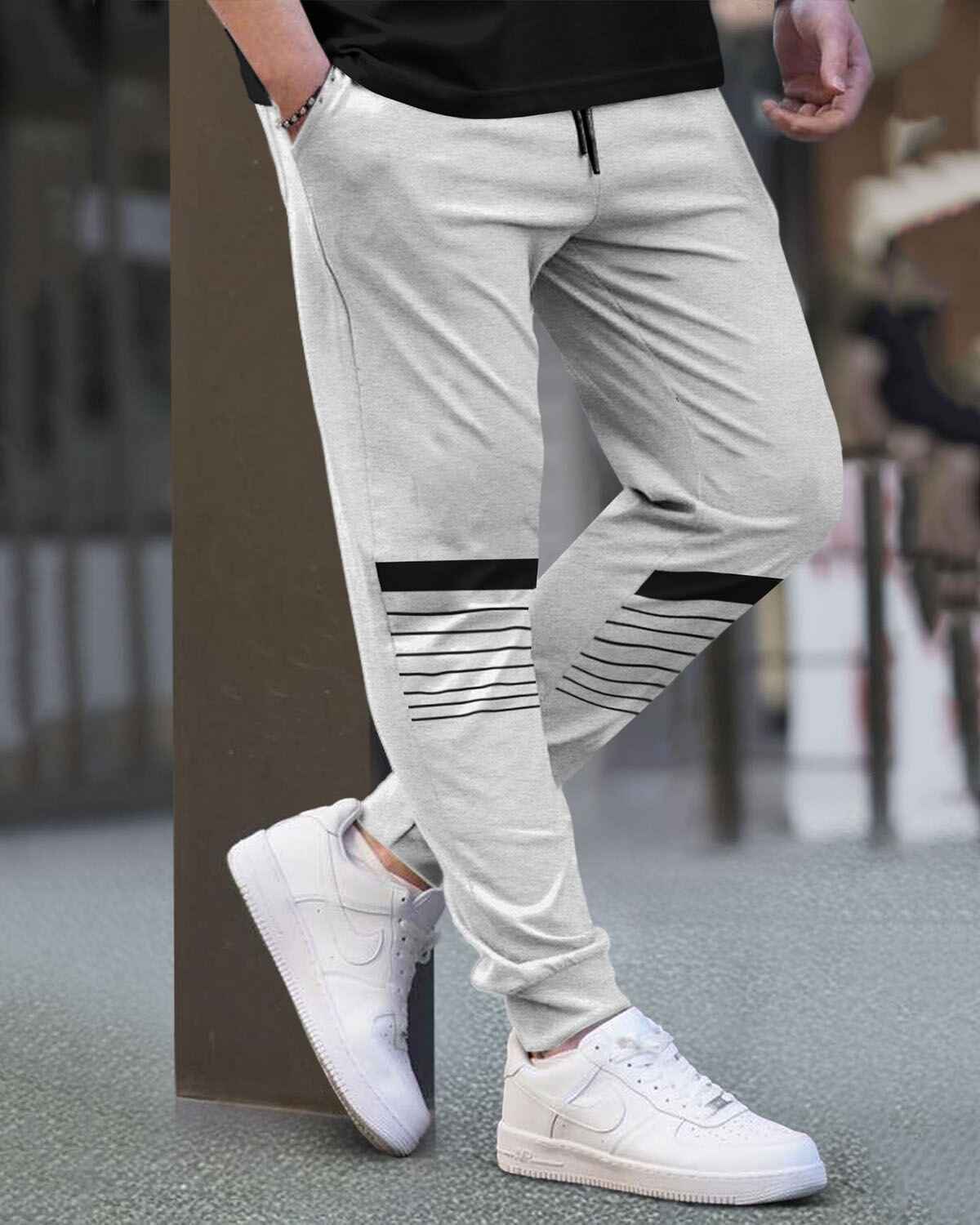Men Cuffed Printed Jogger Grey