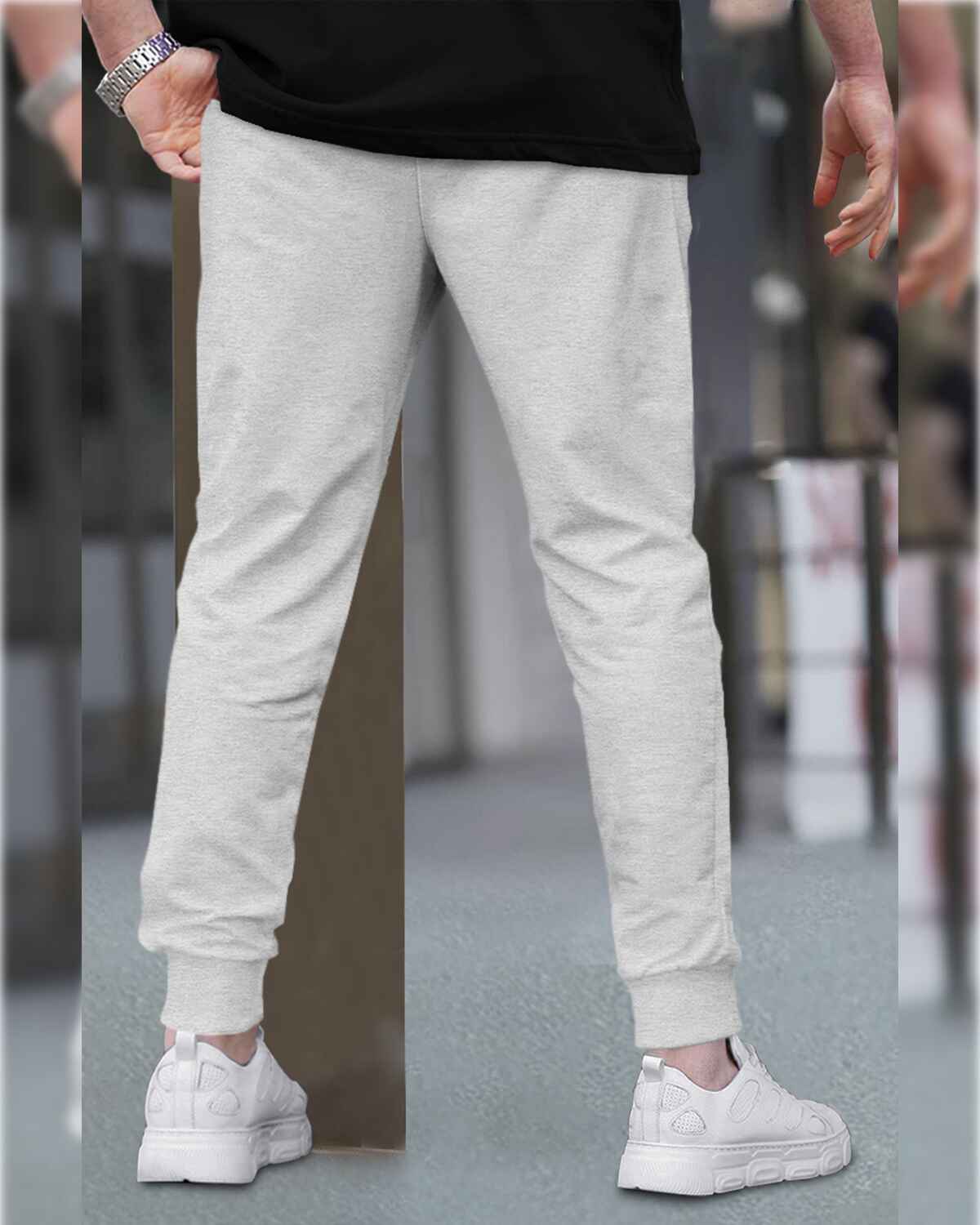 Men Cuffed Printed Jogger Grey