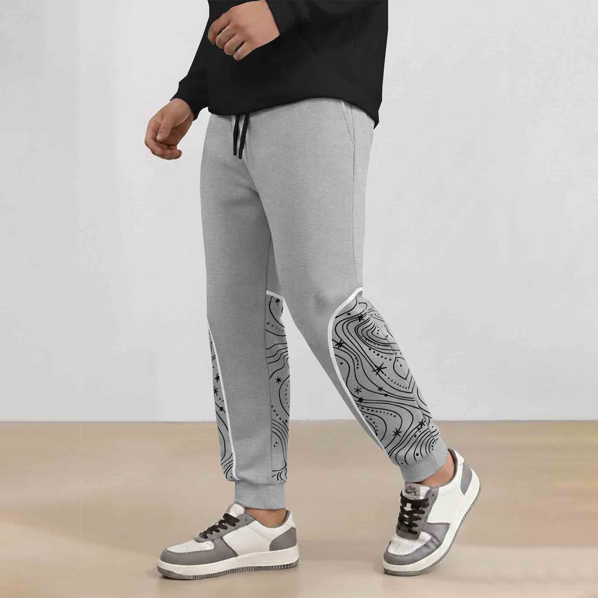 Mens Designeing Jogger with Side Print Panel TrackPant Grey