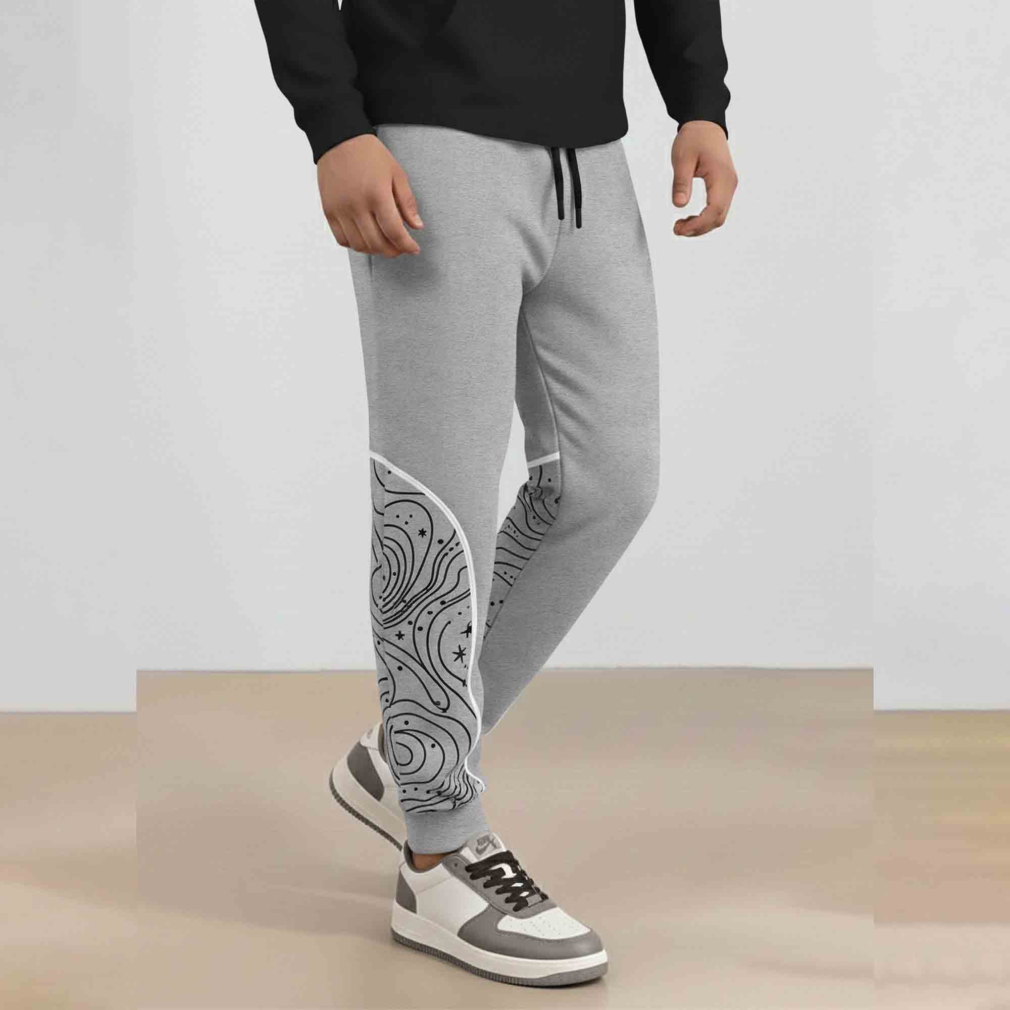 Mens Designeing Jogger with Side Print Panel TrackPant Grey