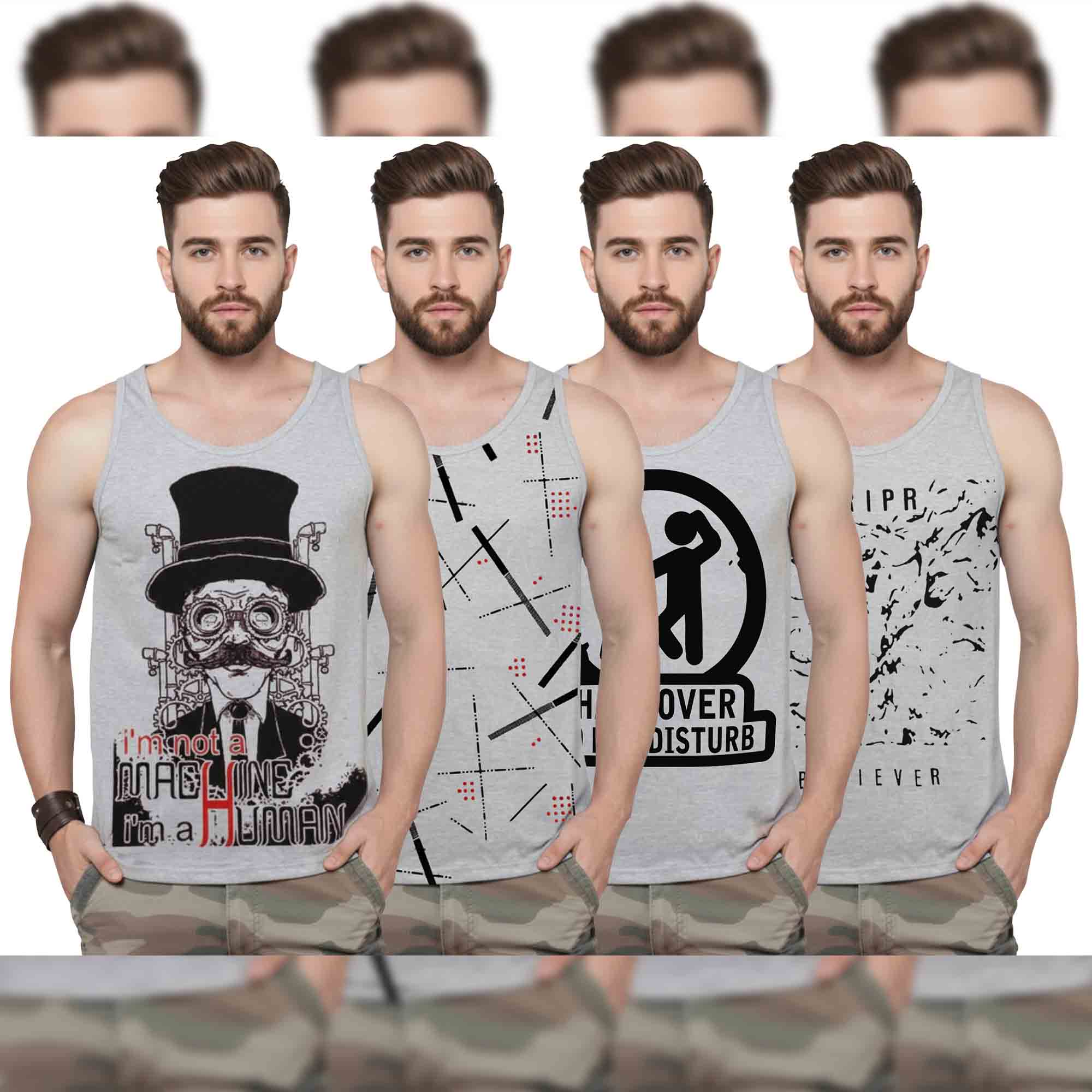 Men Printed Vest (Pack of 4) / Multicolor