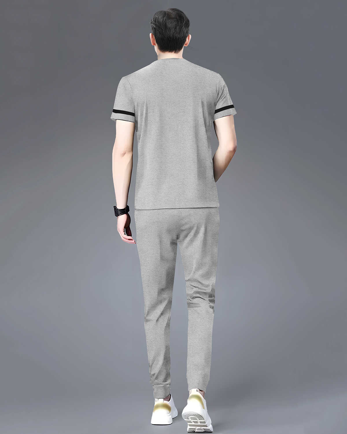 Tracksuit For Men Grey Printed Half T-shirt & Grey Printed Trackpant