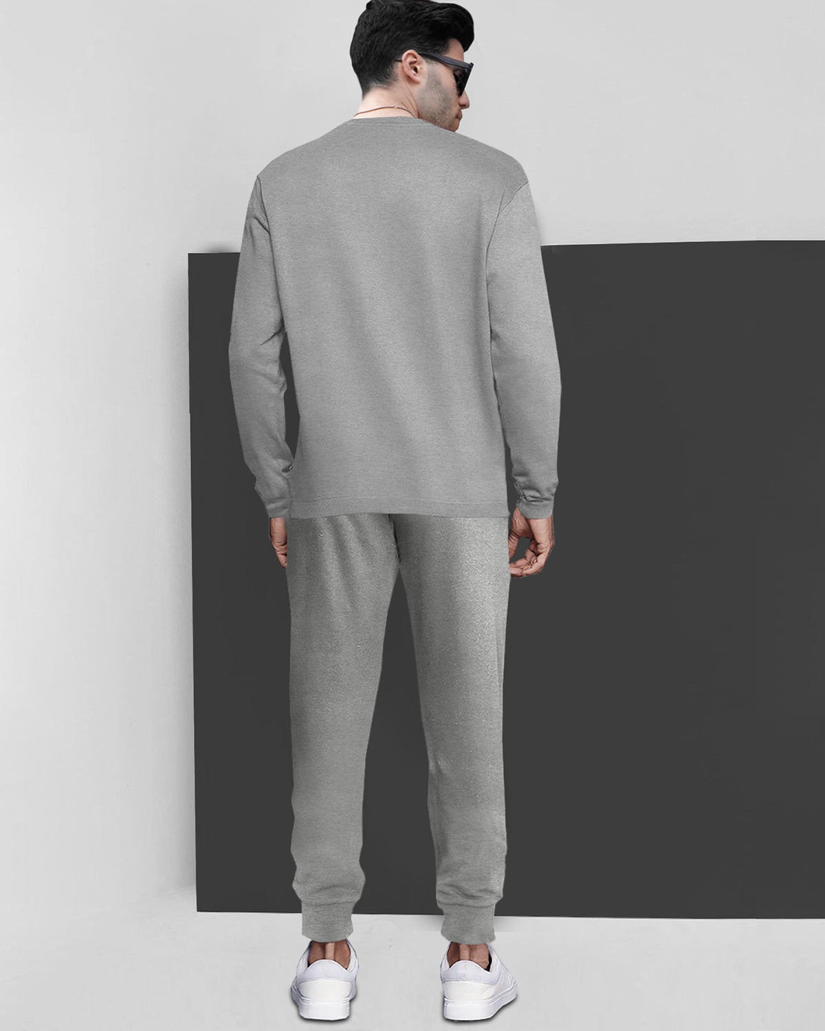 Round Neck Full Sleeve Grey T-shirt with Grey Trackpant Mens Tracksuit