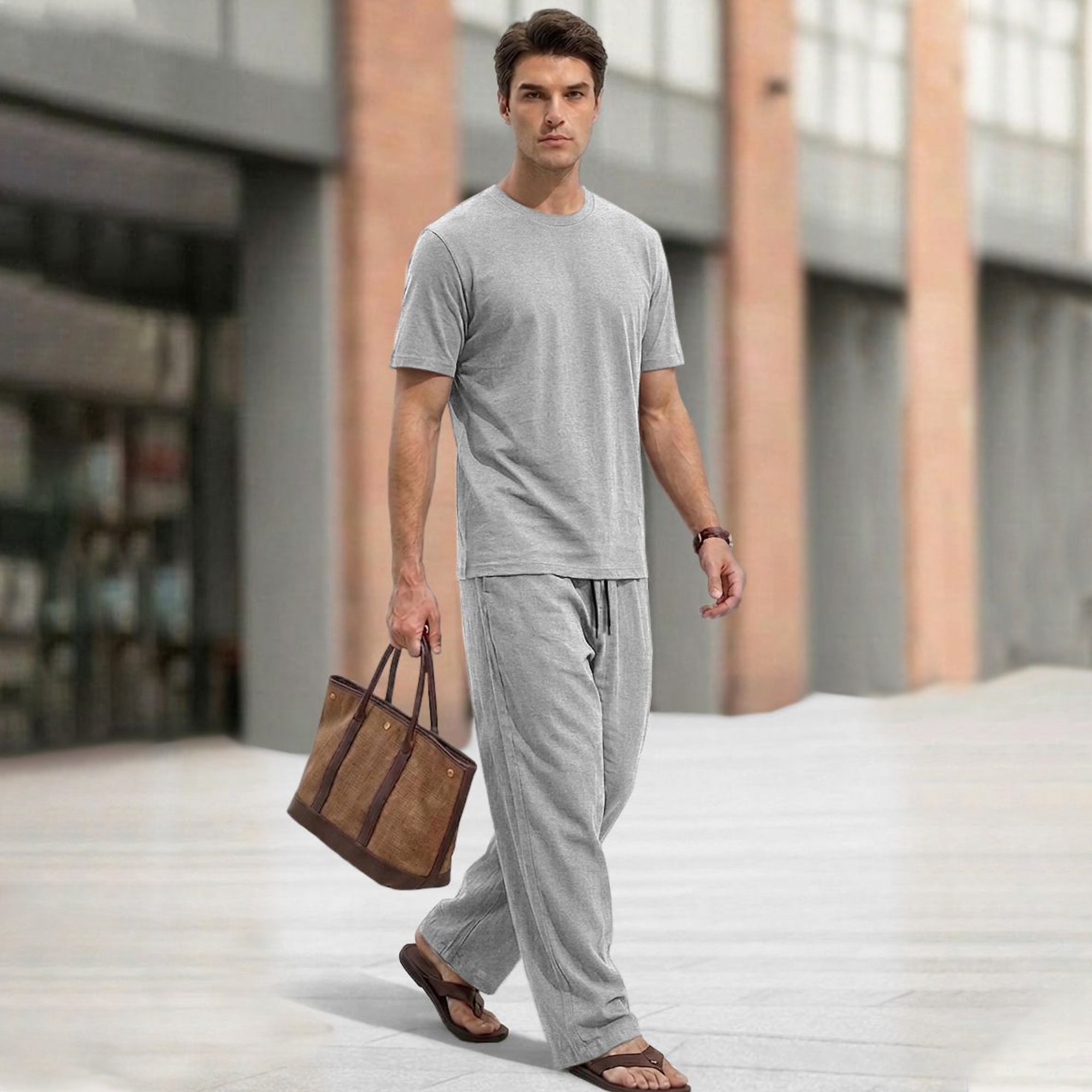 Men Tracksuit Round Neck Plain Tshirts Loose Fit Plain Trackpants