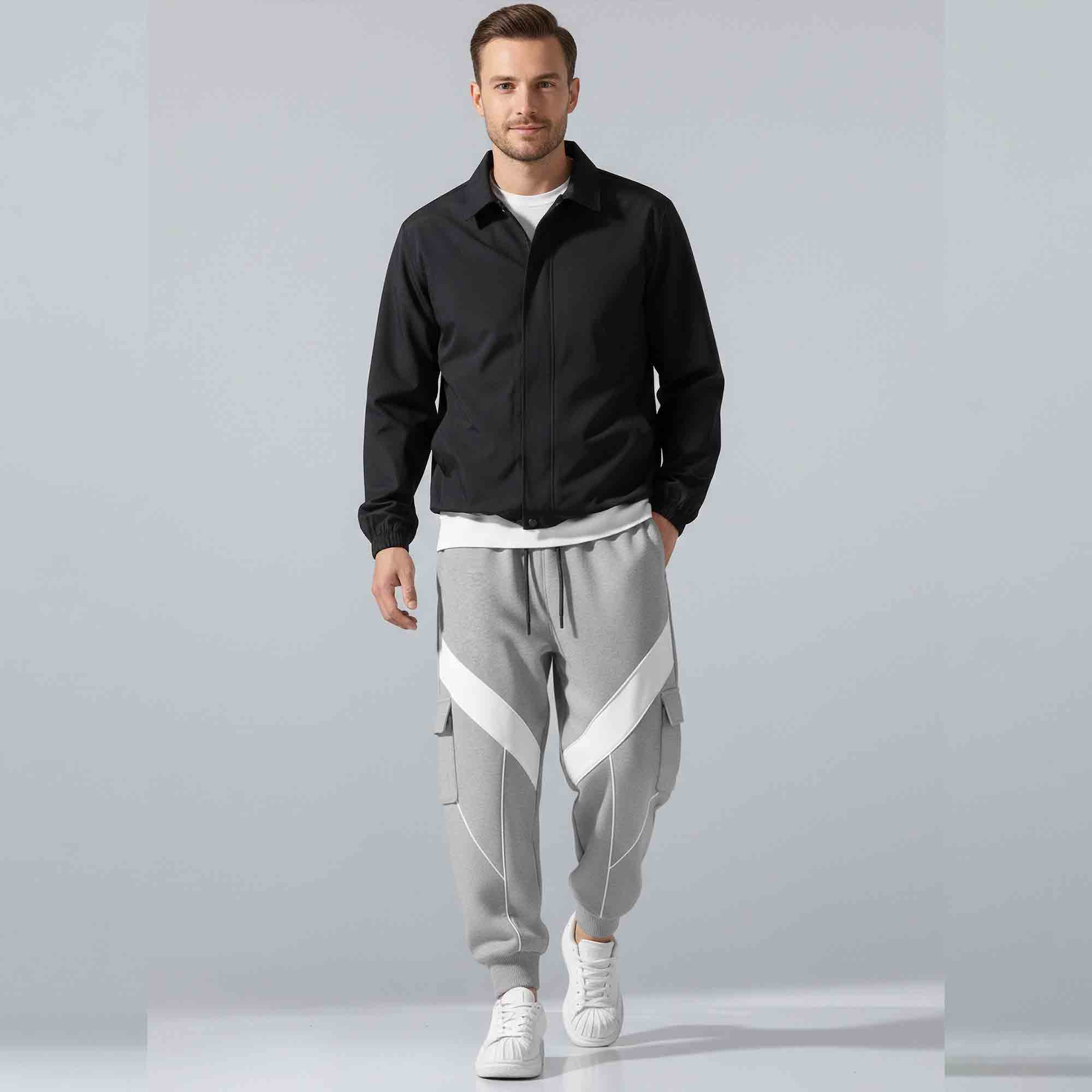 Mens Dual Color Multipockets Cargo Jogger Grey-White