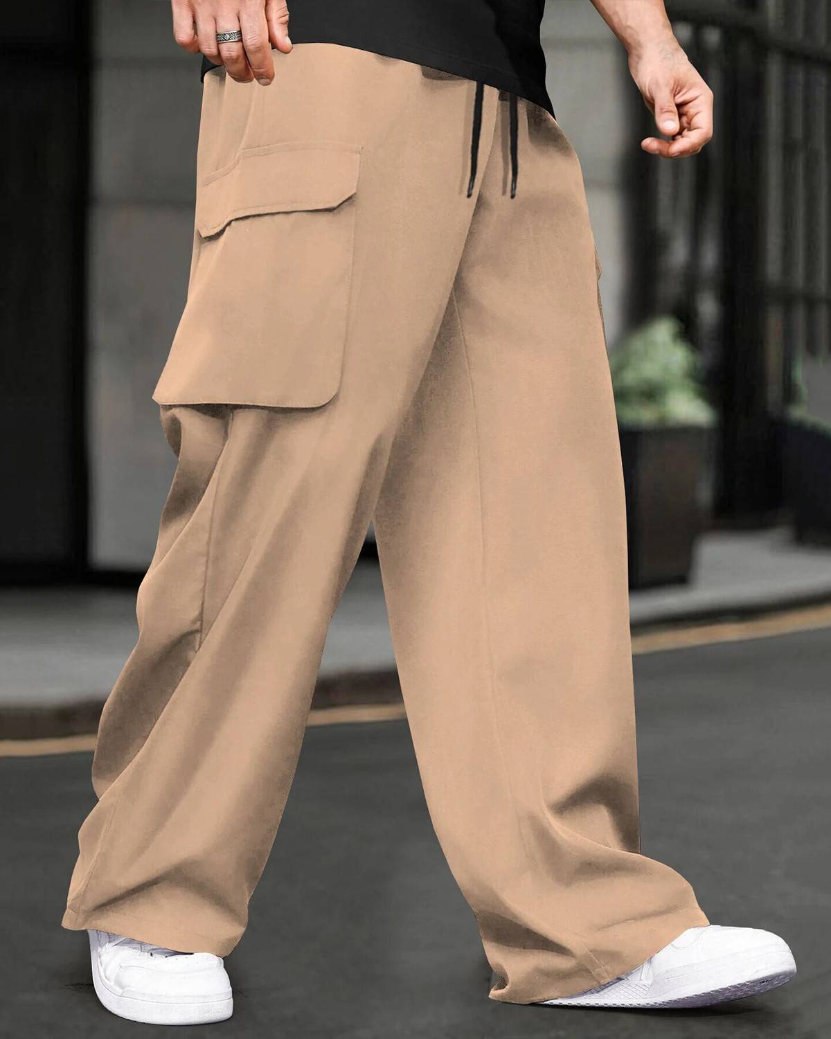 Mens Multi Pockets Plain Baggy fit oversized Beige Cargo Jogger