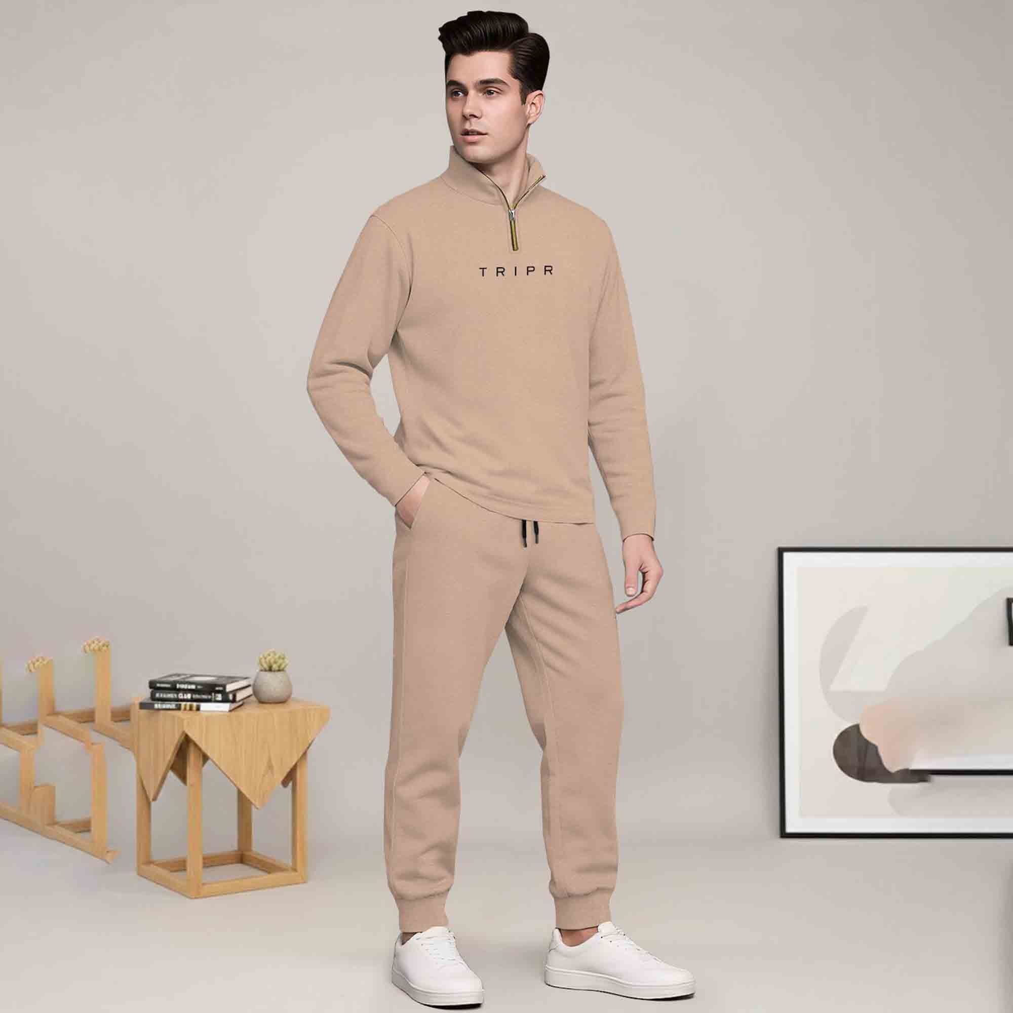 Mens Casual Tracksuit Set with Zip Neck T-Shirts