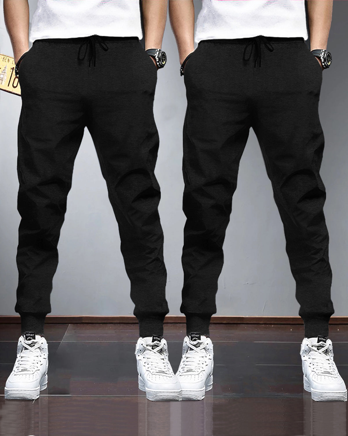 (Pack Of 2) Mens Plain Black Tarackpants