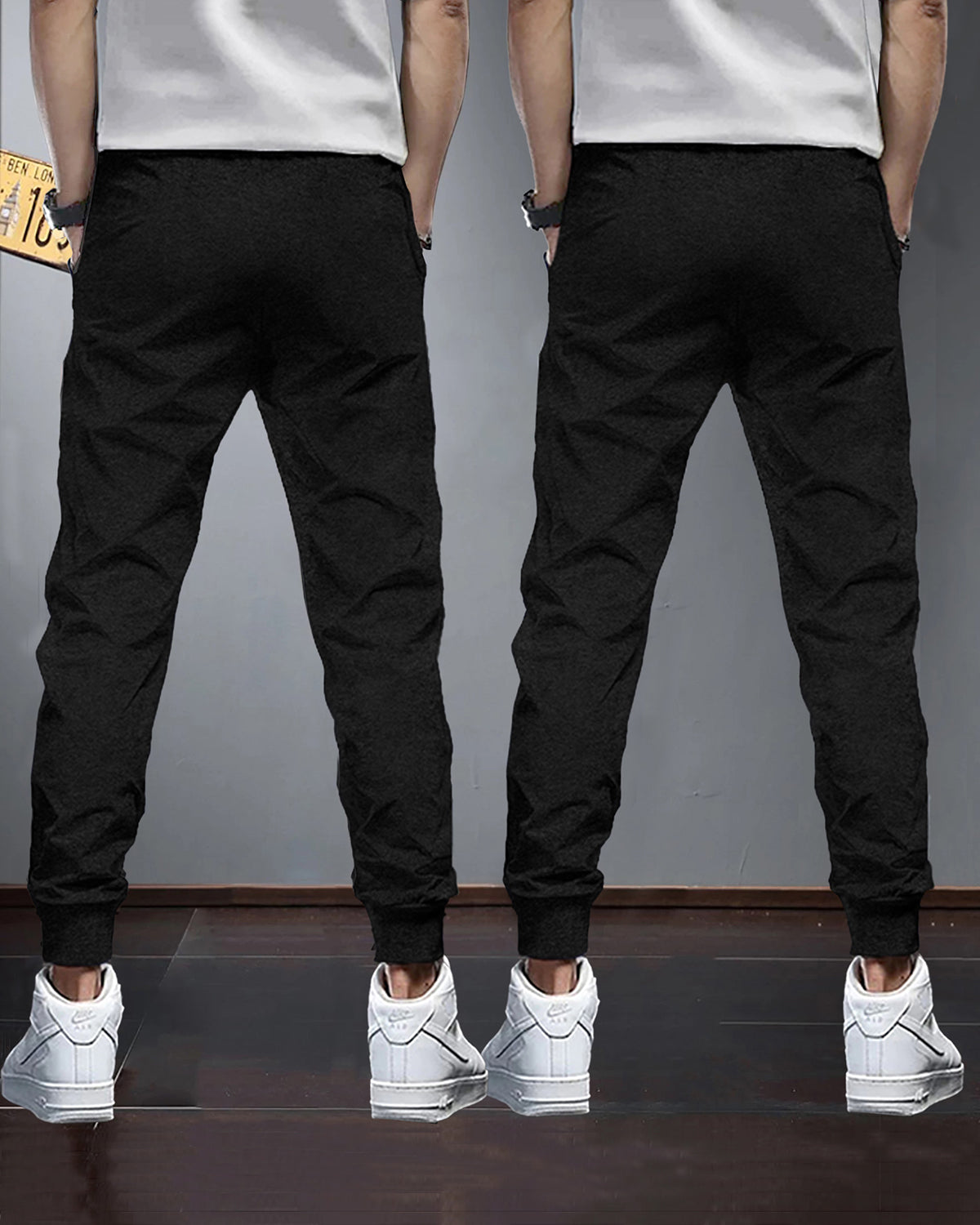 (Pack Of 2) Mens Plain Black Tarackpants