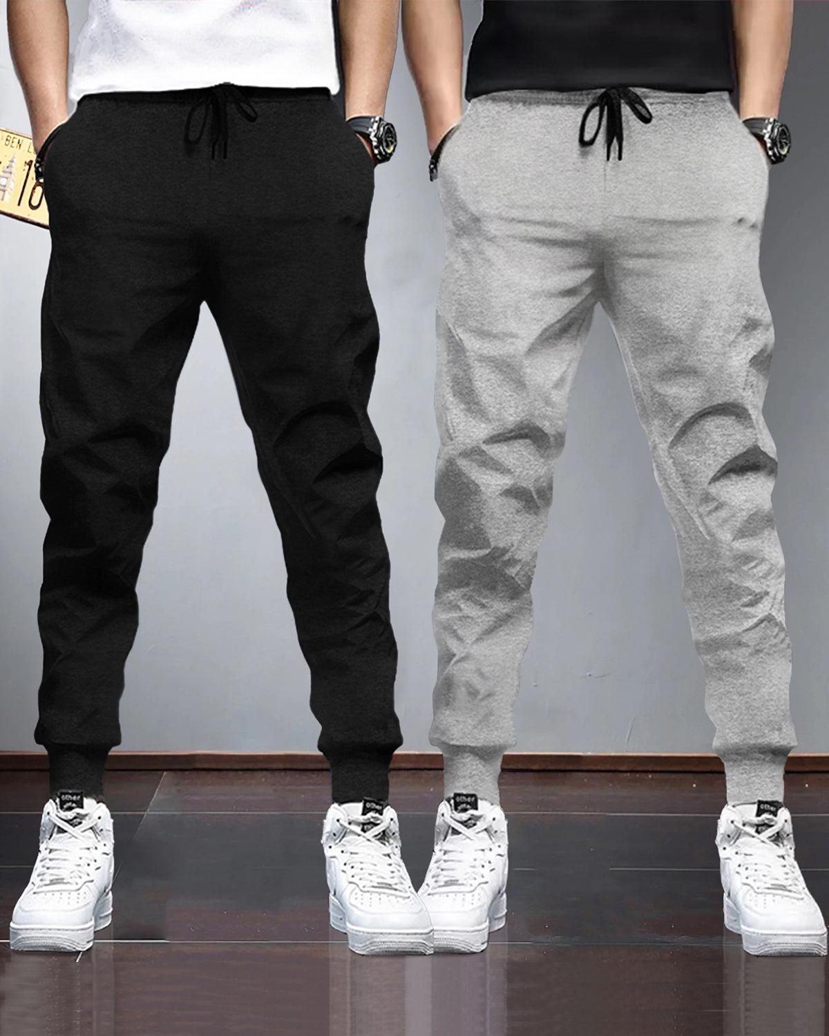 (Pack Of 2) Mens Plain Black & Grey Tarackpants