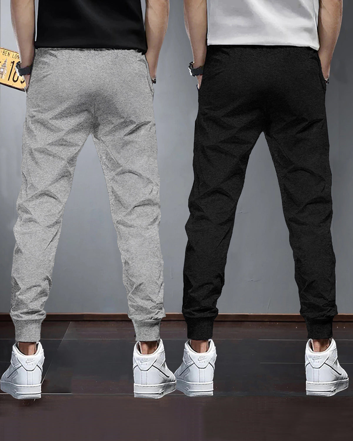 (Pack Of 2) Mens Plain Black & Grey Tarackpants