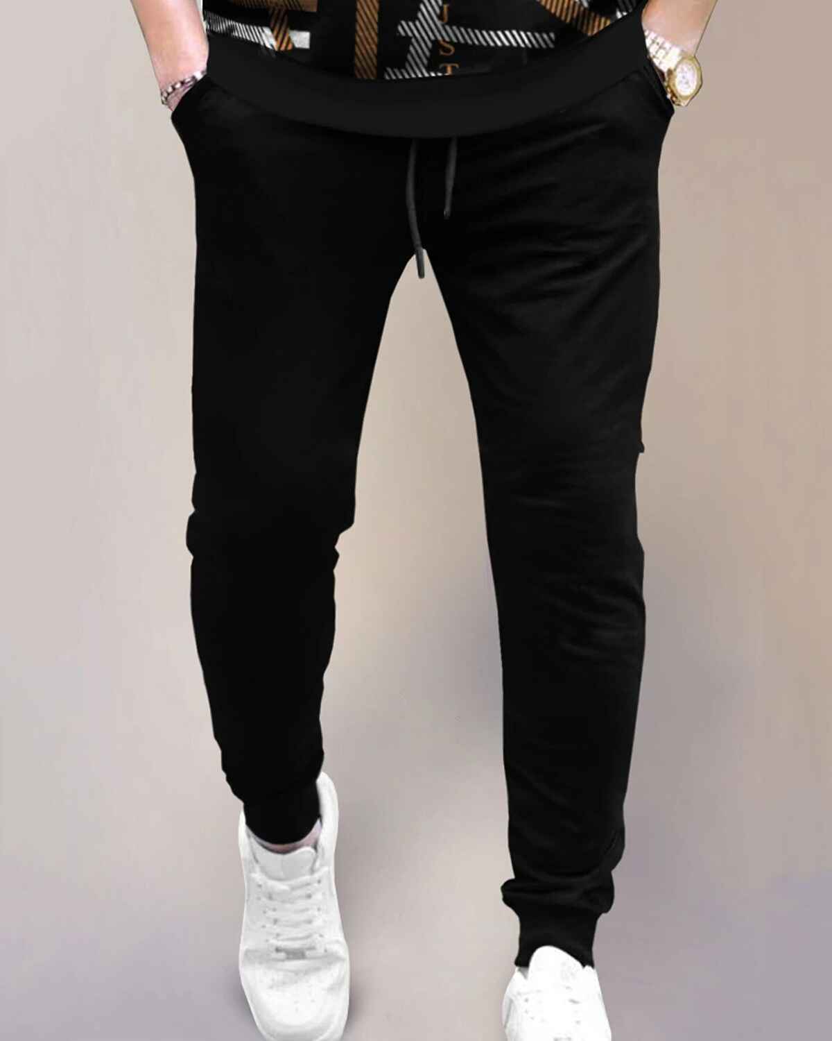 Tracksuit All Over Printed Full Sleeve T-shirt Black & Brown with Plain Black Trackpant
