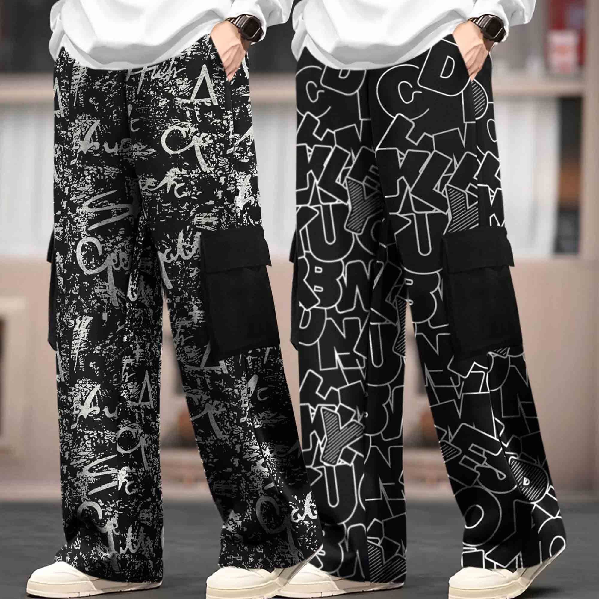 (Pack Of 2) Multi Pockets Loose Fit Printed Baggy Cargos