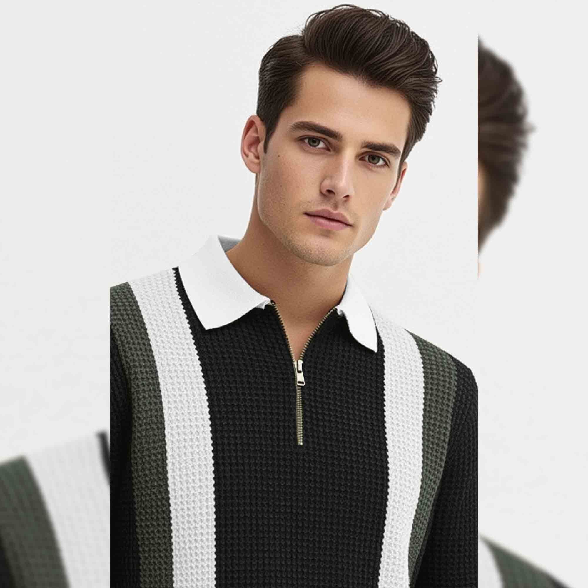 Men Colorblock Polo Neck Full Sleeve T-Shirt Black