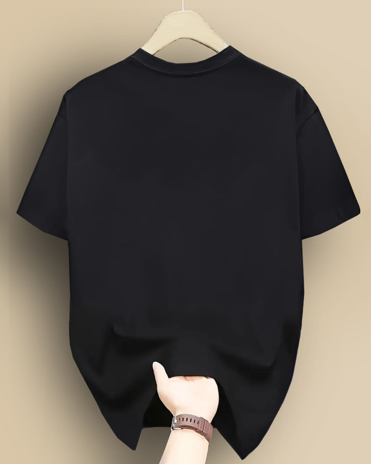 Feather Printed Half Sleeve Round Neck Mens Black T-shirt