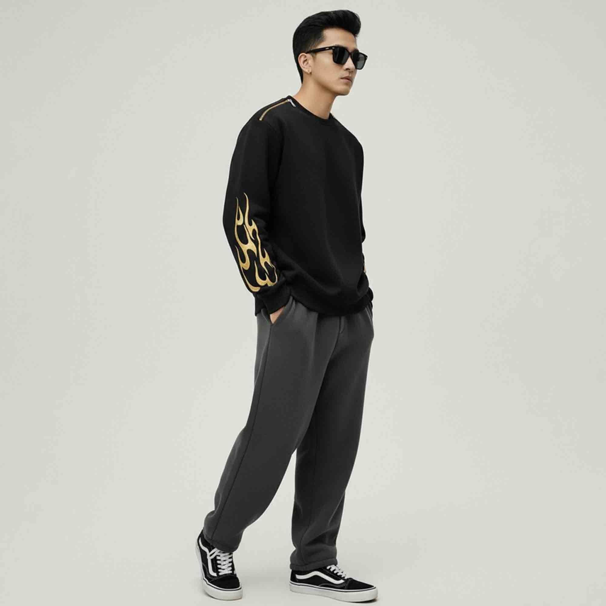 Men’s Full Sleeve Black Sweatshirt with Designer Print