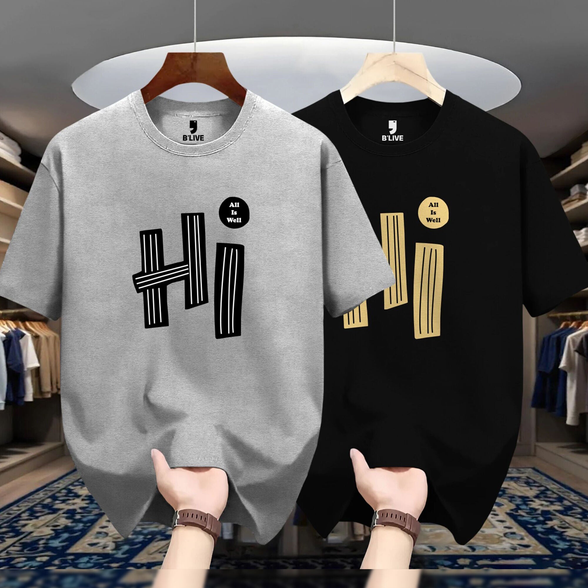 Combo pack Half Sleeve Printed T-shirts black and white