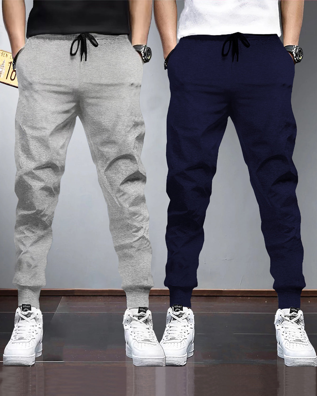 (Pack Of 2) Mens Plain Grey & Navy Tarackpants