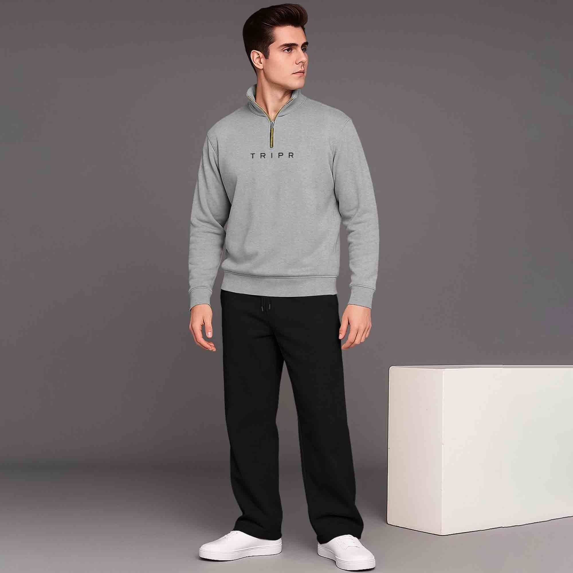 Olive Green High Neck Sweatshirt & Olivegreen Plain Baggy Cargo Tracksuit