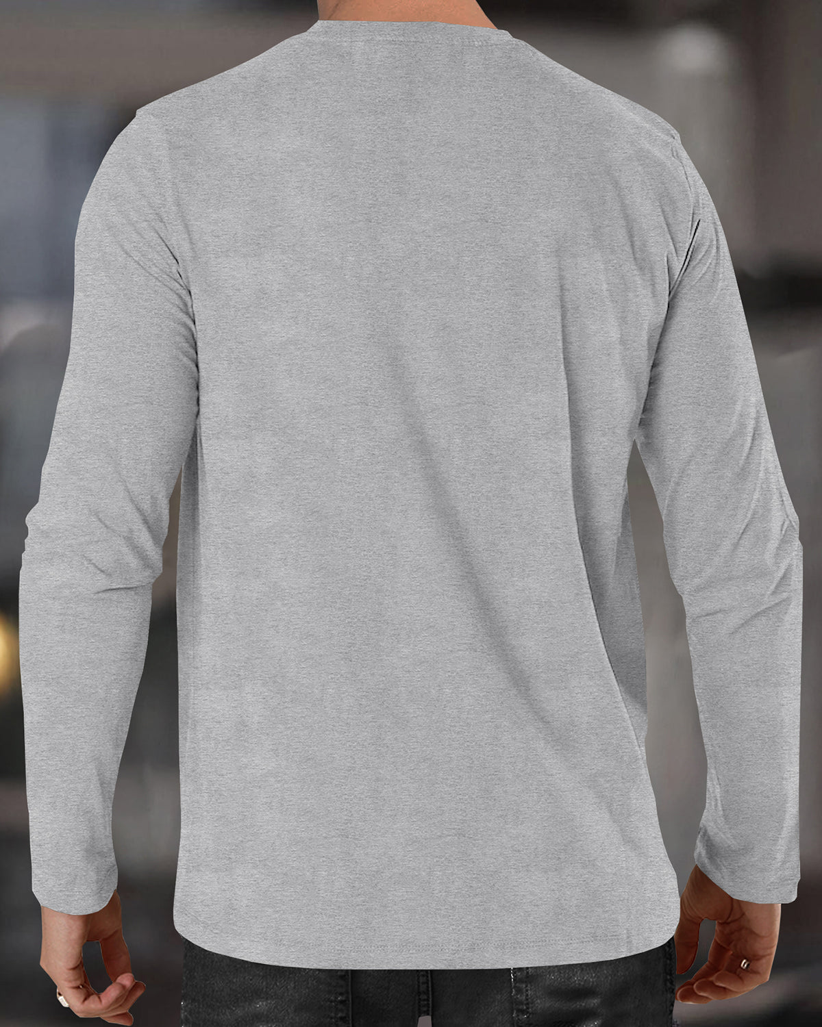 Round Neck Full Sleeve Zig Zag Printed Grey T-shirt