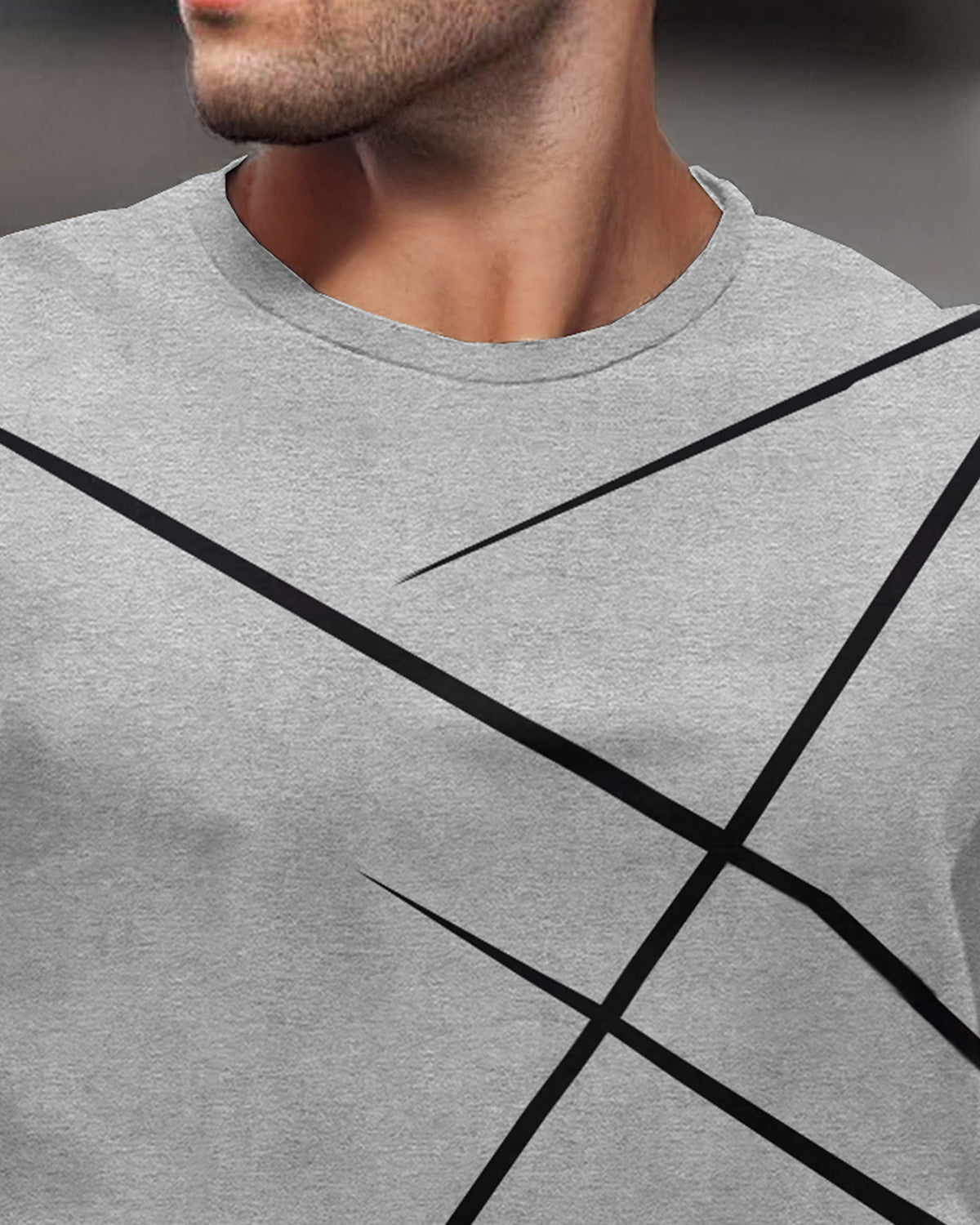 Round Neck Full Sleeve Zig Zag Printed Grey T-shirt
