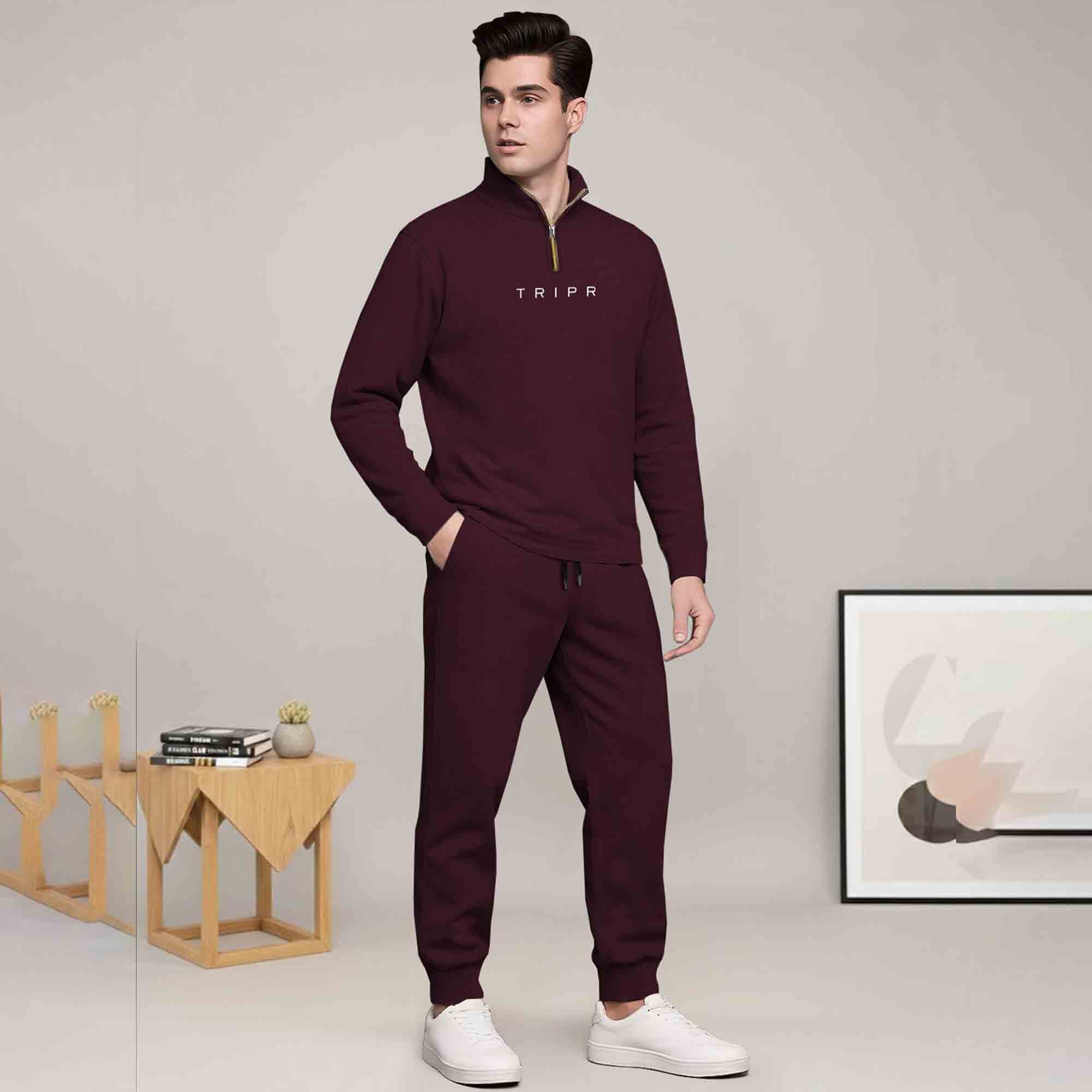 Mens Casual Tracksuit Set with Zip Neck T-Shirts