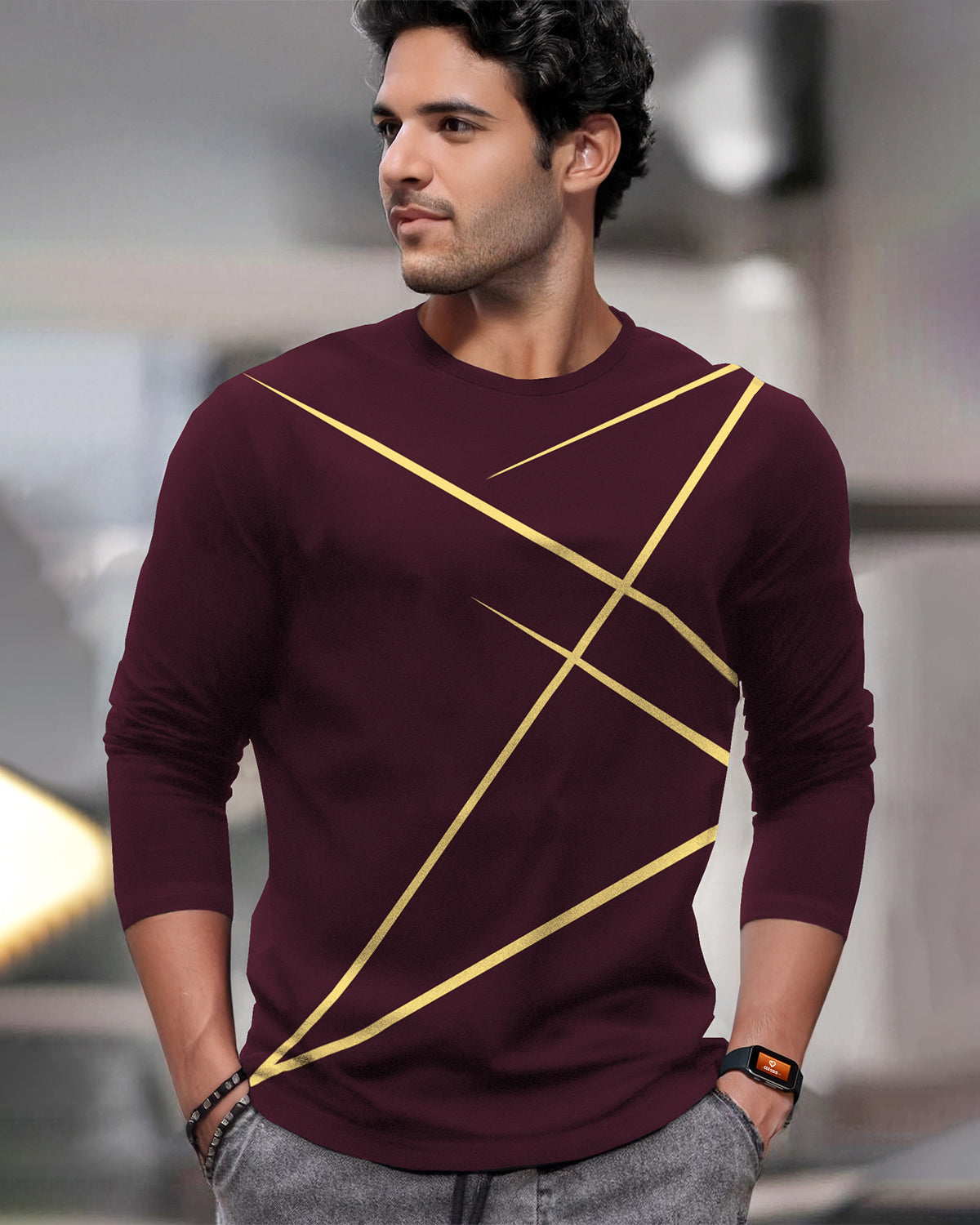 Round Neck Full Sleeve Zig Zag Printed Tshirts with 6 Colors