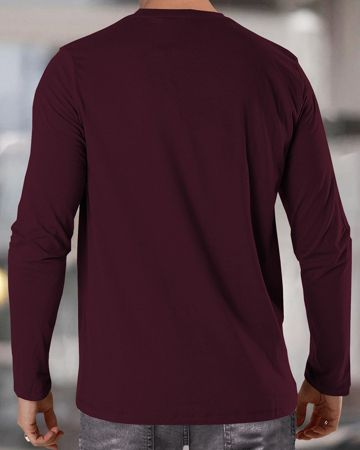 Round Neck Full Sleeve Zig Zag Printed Maroon T-shirt