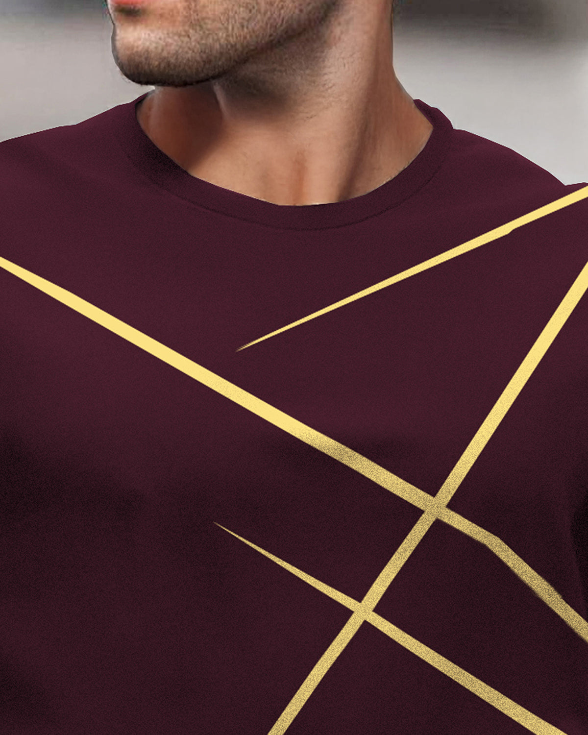 Round Neck Full Sleeve Zig Zag Printed Maroon T-shirt