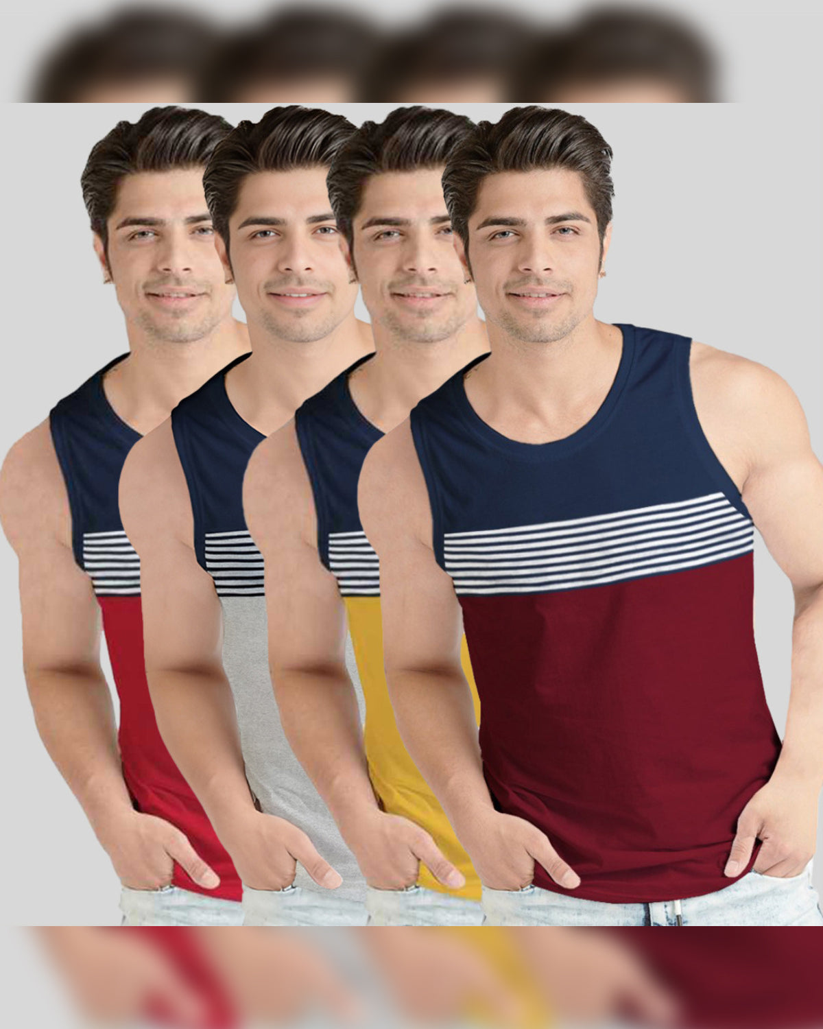 (Pack of 4) Men Tops Colorblock Vest / Multicolour