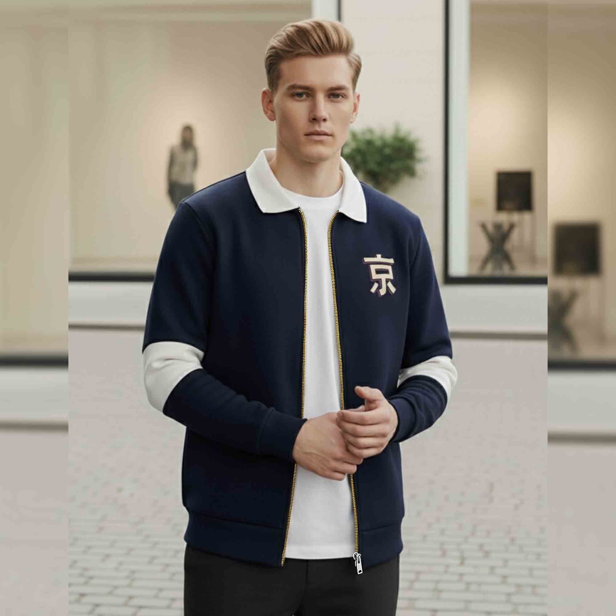 Polo Type Back Printed Navyblue Warm Jacket